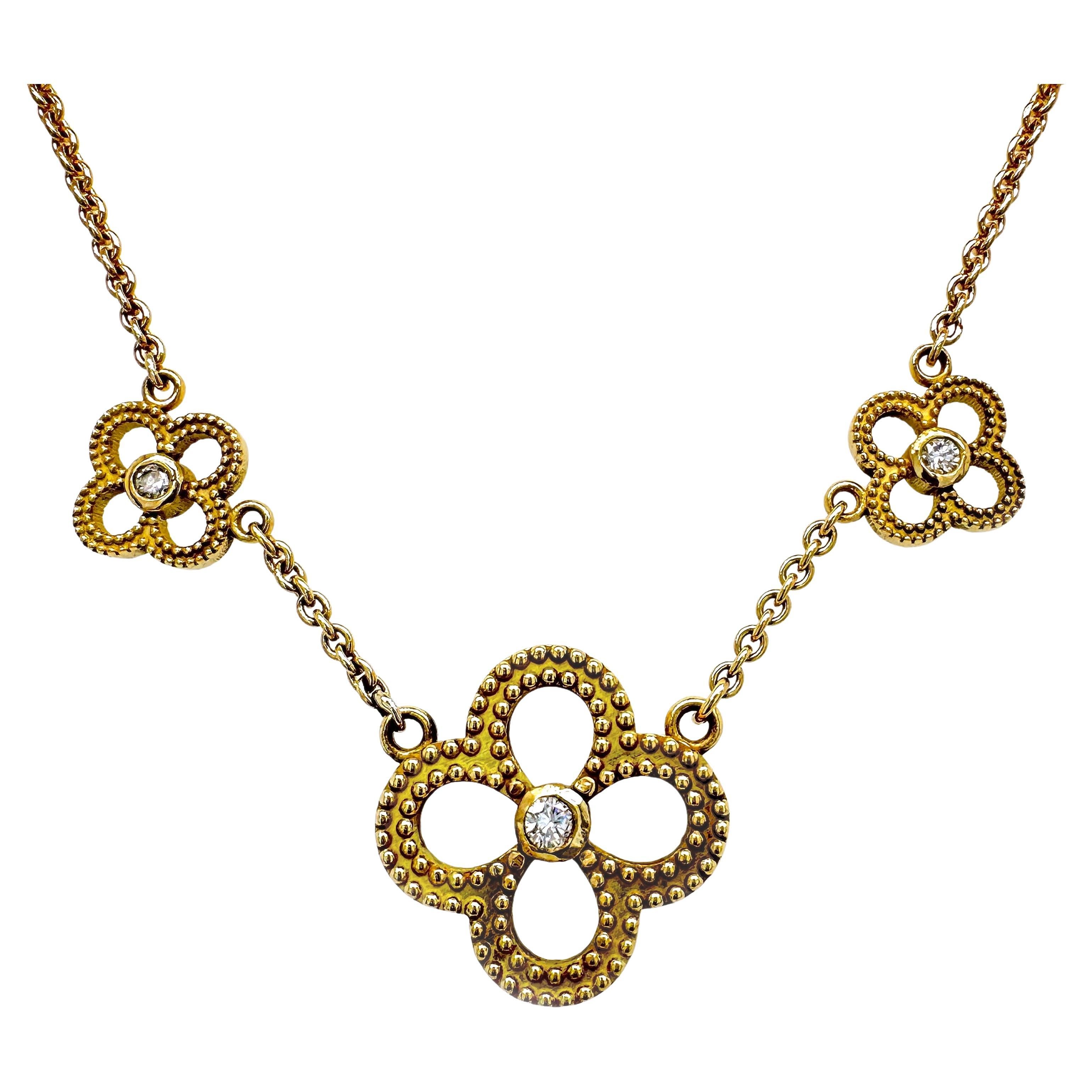 Reversible Diamond and Emerald Quatrefoil Chain Necklace in 18 Karat Yellow Gold