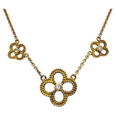 Reversible Diamond and Emerald Quatrefoil Chain Necklace in 18 Karat Yellow Gold