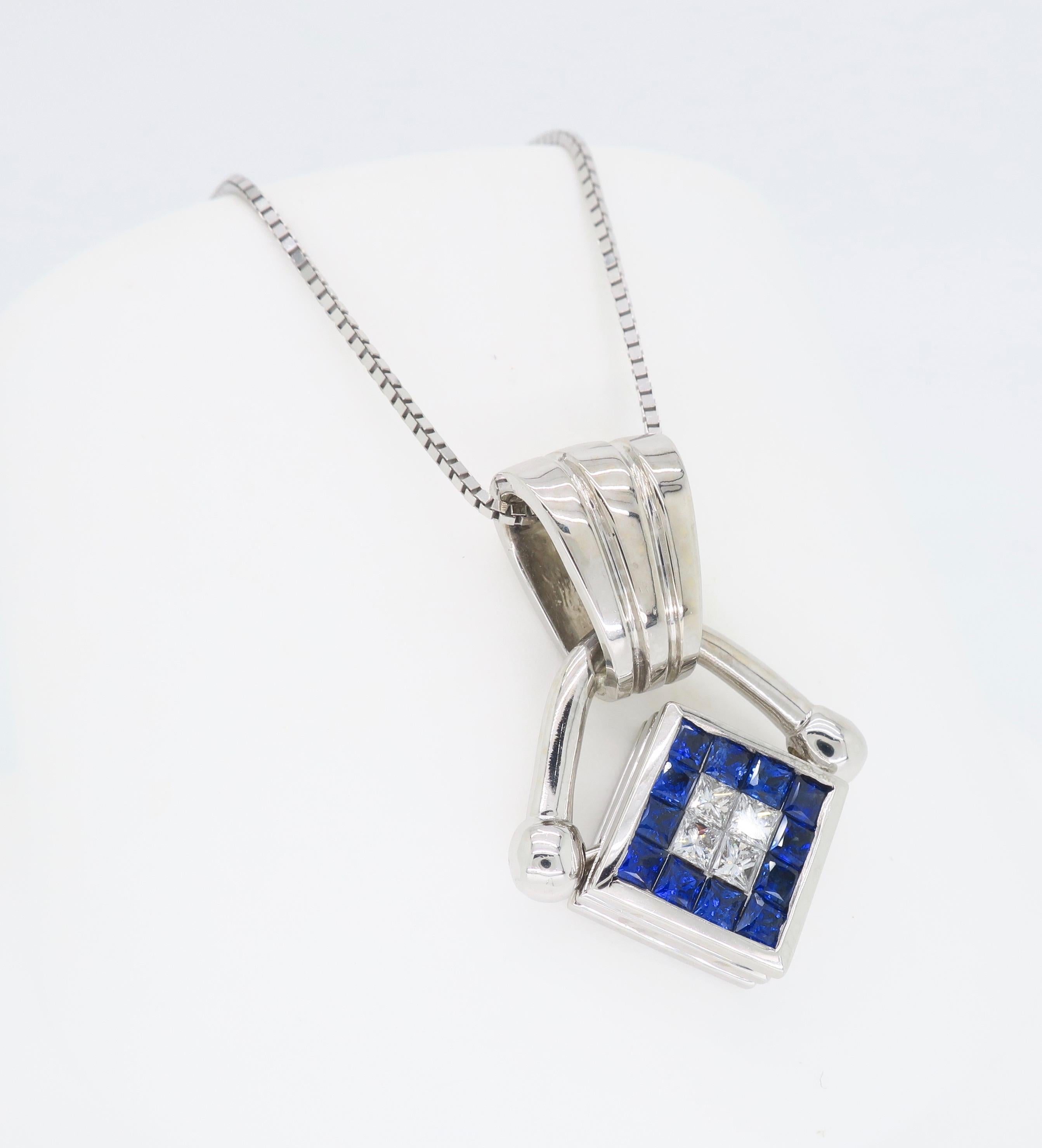 Reversible Diamond and Blue Sapphire Pendant Necklace For Sale 5