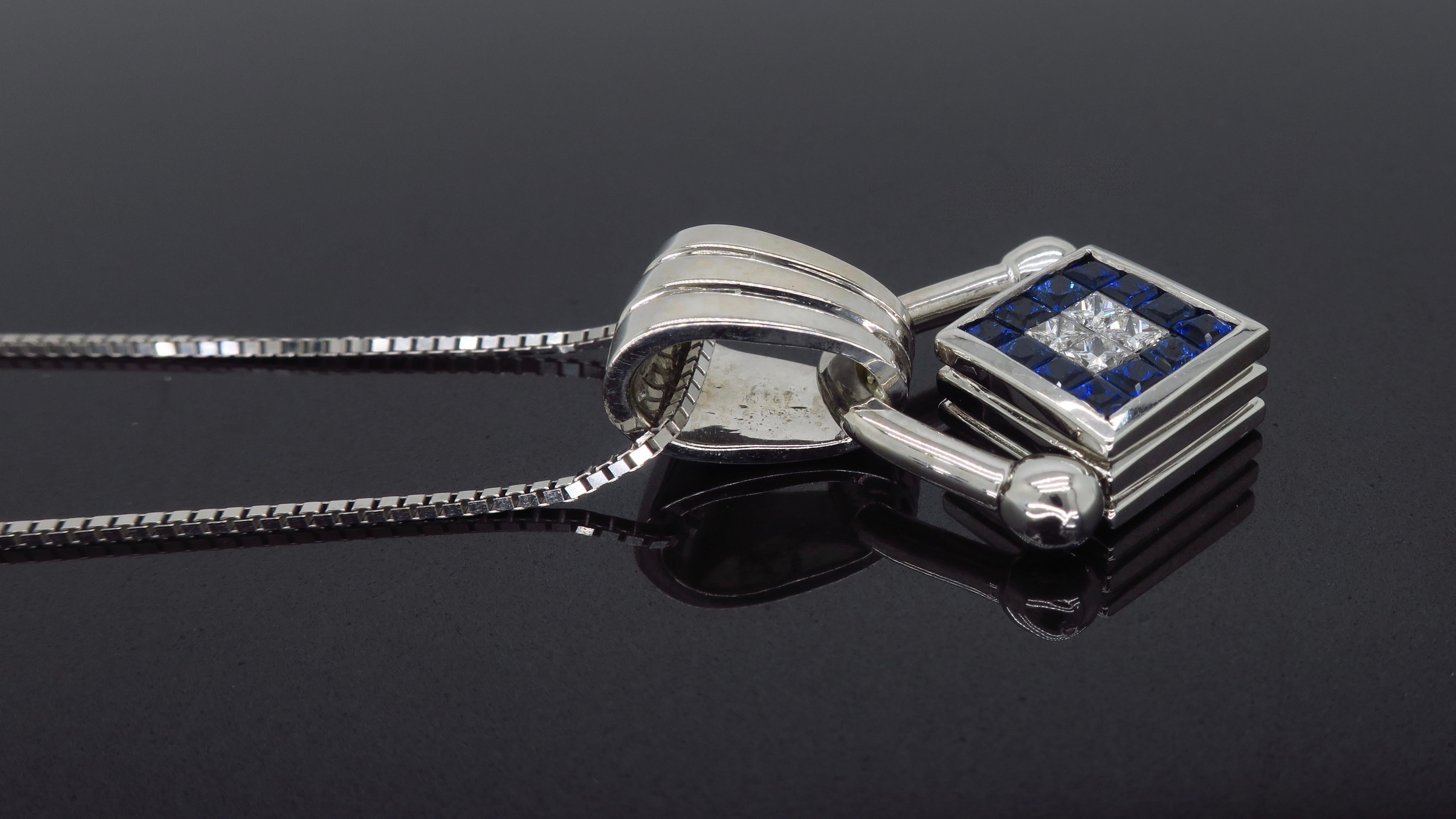 Reversible Diamond and Blue Sapphire Pendant Necklace In Excellent Condition For Sale In Webster, NY