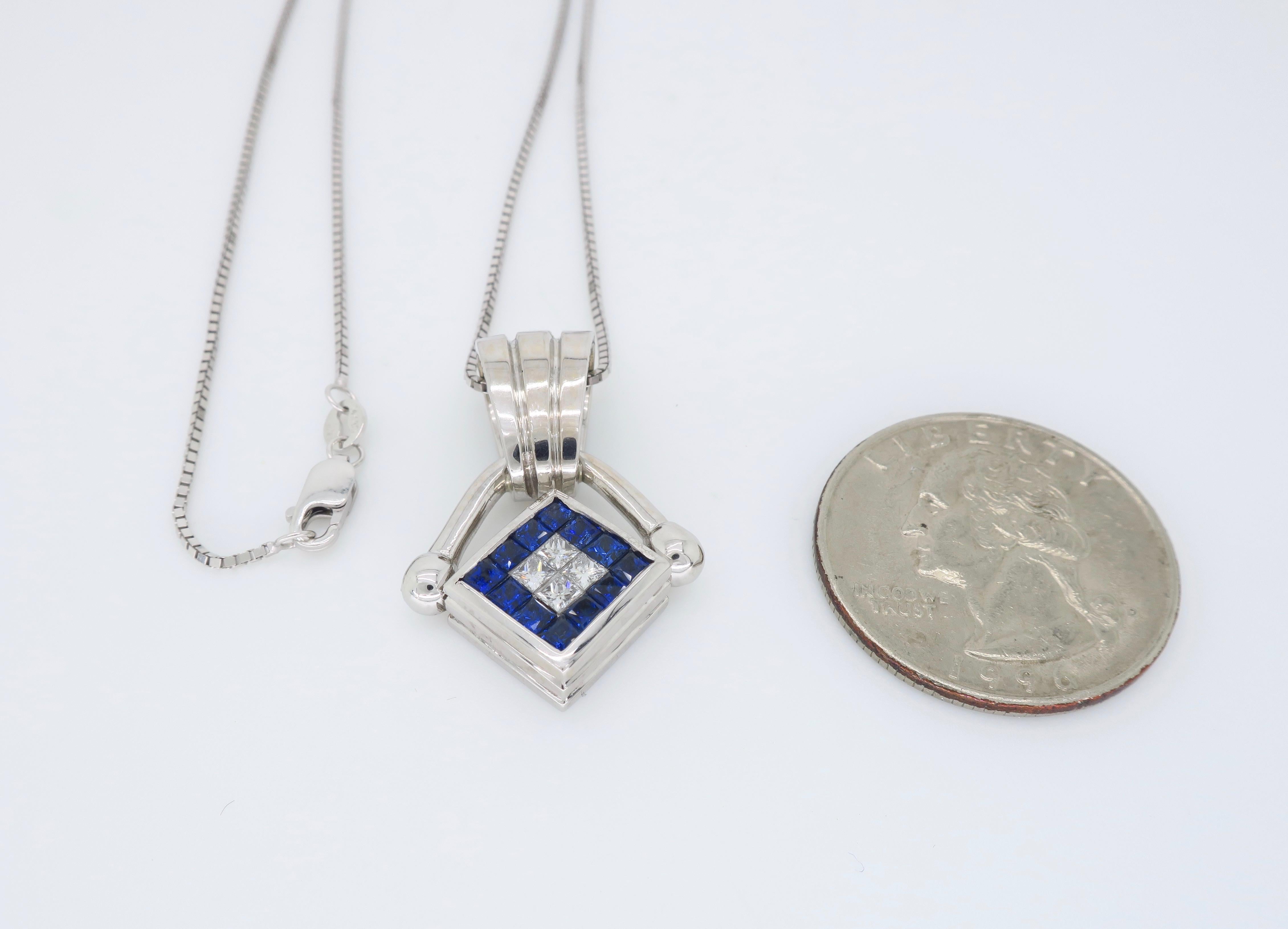 Reversible Diamond and Blue Sapphire Pendant Necklace For Sale 1