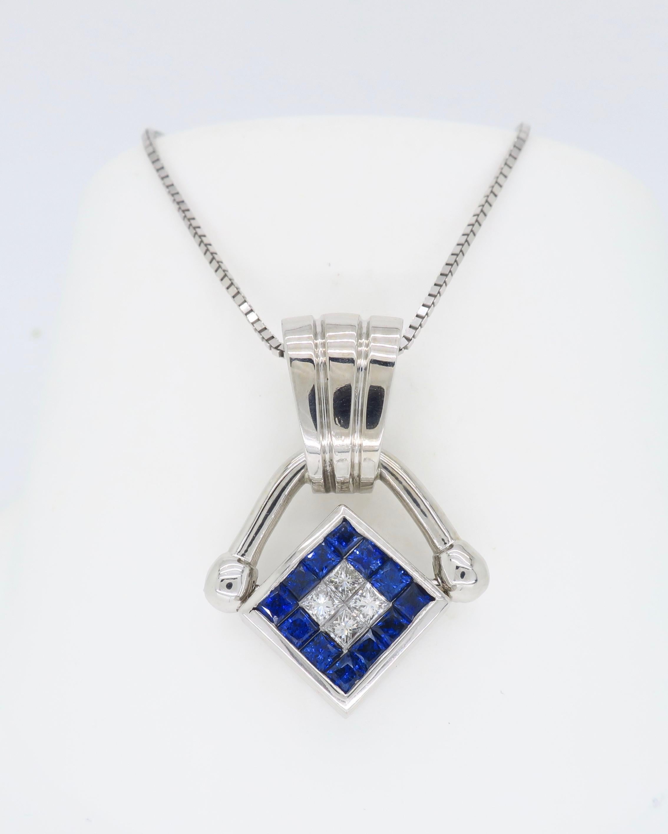 Reversible Diamond and Blue Sapphire Pendant Necklace For Sale 3