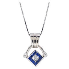 Used Reversible Diamond and Blue Sapphire Pendant Necklace