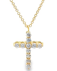 Reversible Emerald & Diamond Cross Necklace in 18K Yellow Gold
