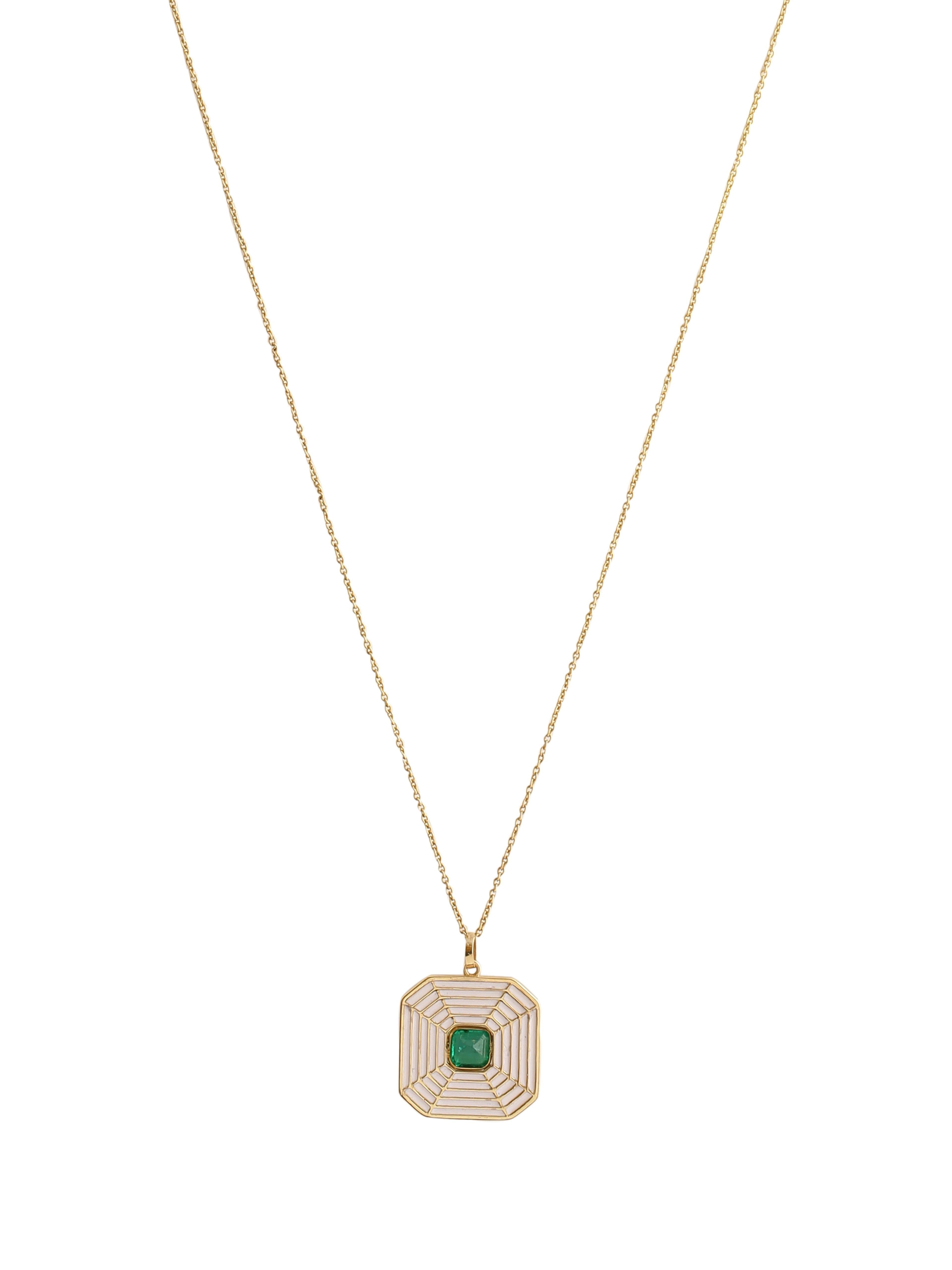 Art Deco Reversible Enamel pendant with Emerald in 18K Gold For Sale