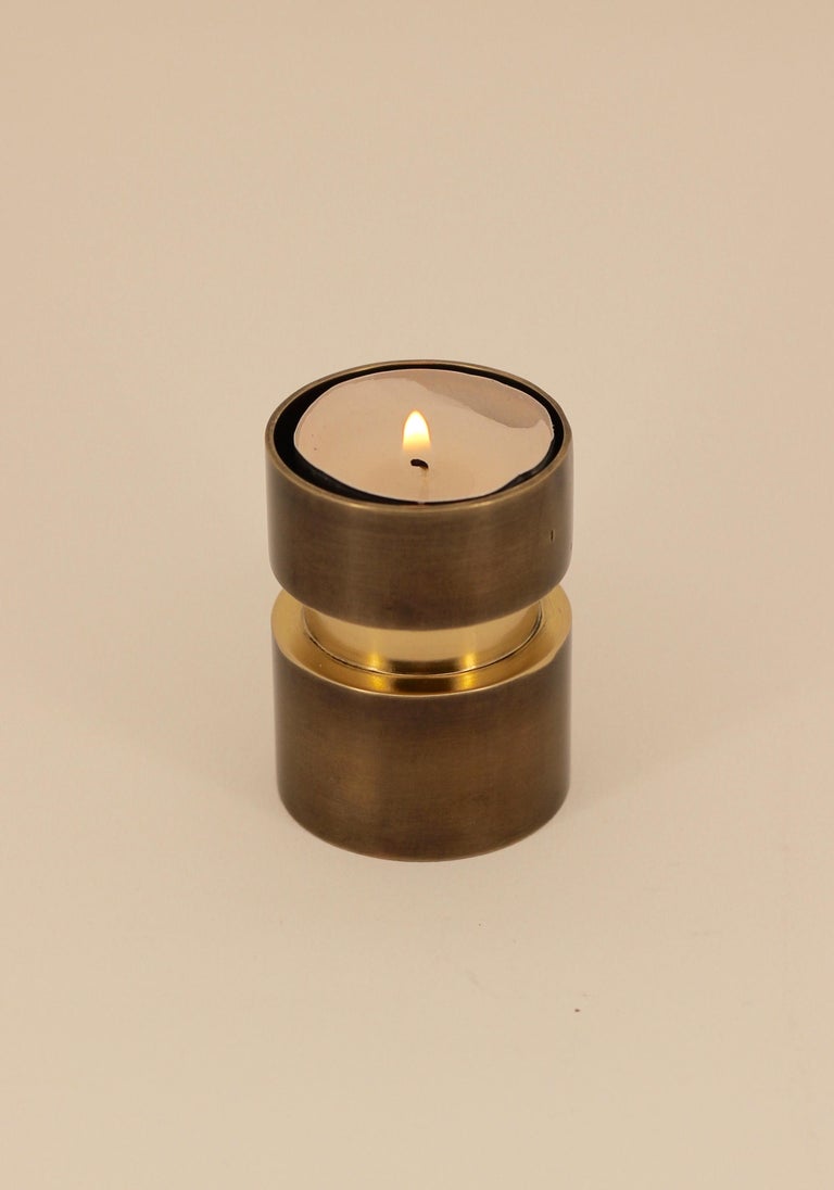 Reversible Handmade Cast Brass Candle TeaLight Holder with Bronze