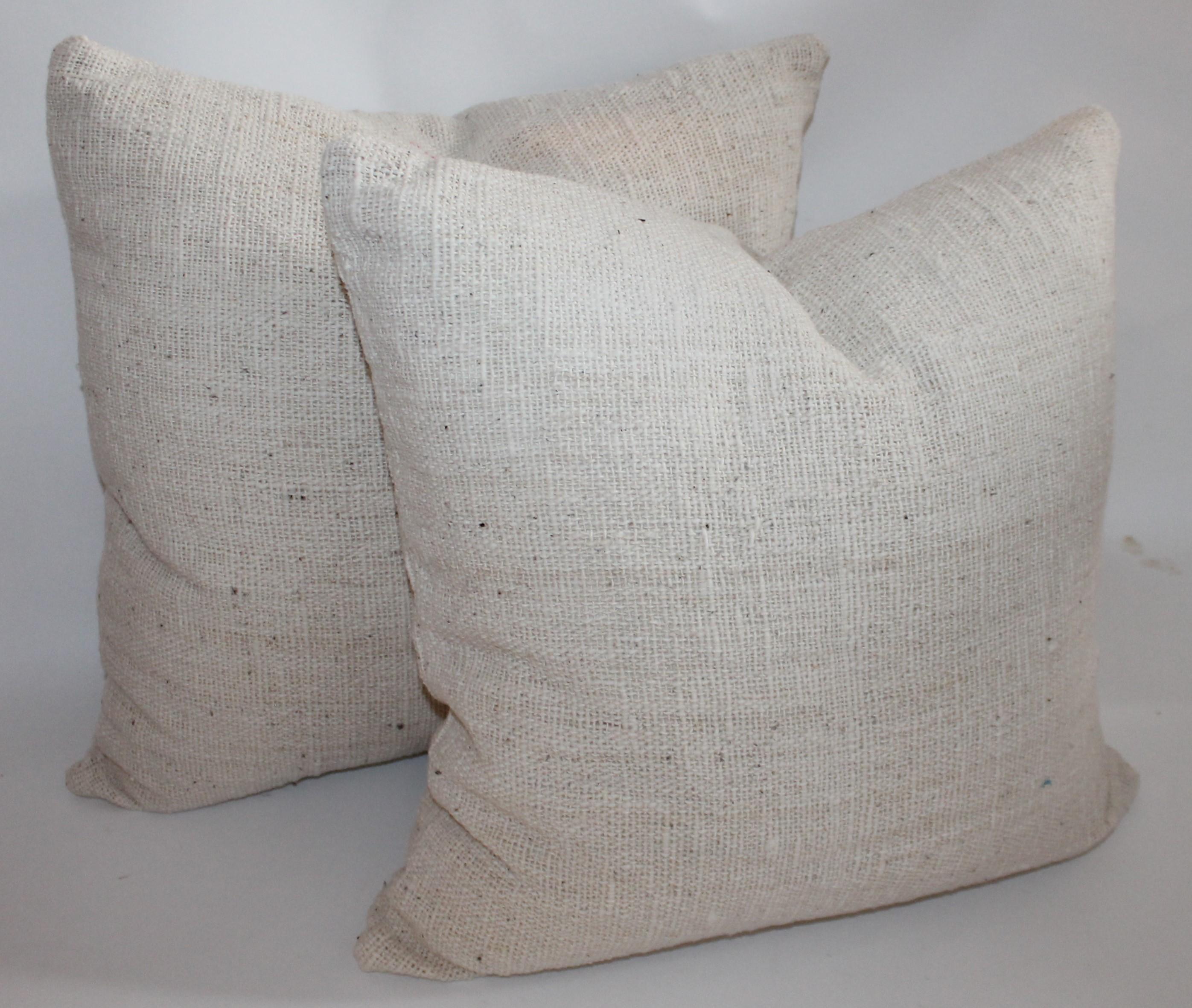 Country Reversible Home Spun Linen Pillows, 4 Pillows For Sale
