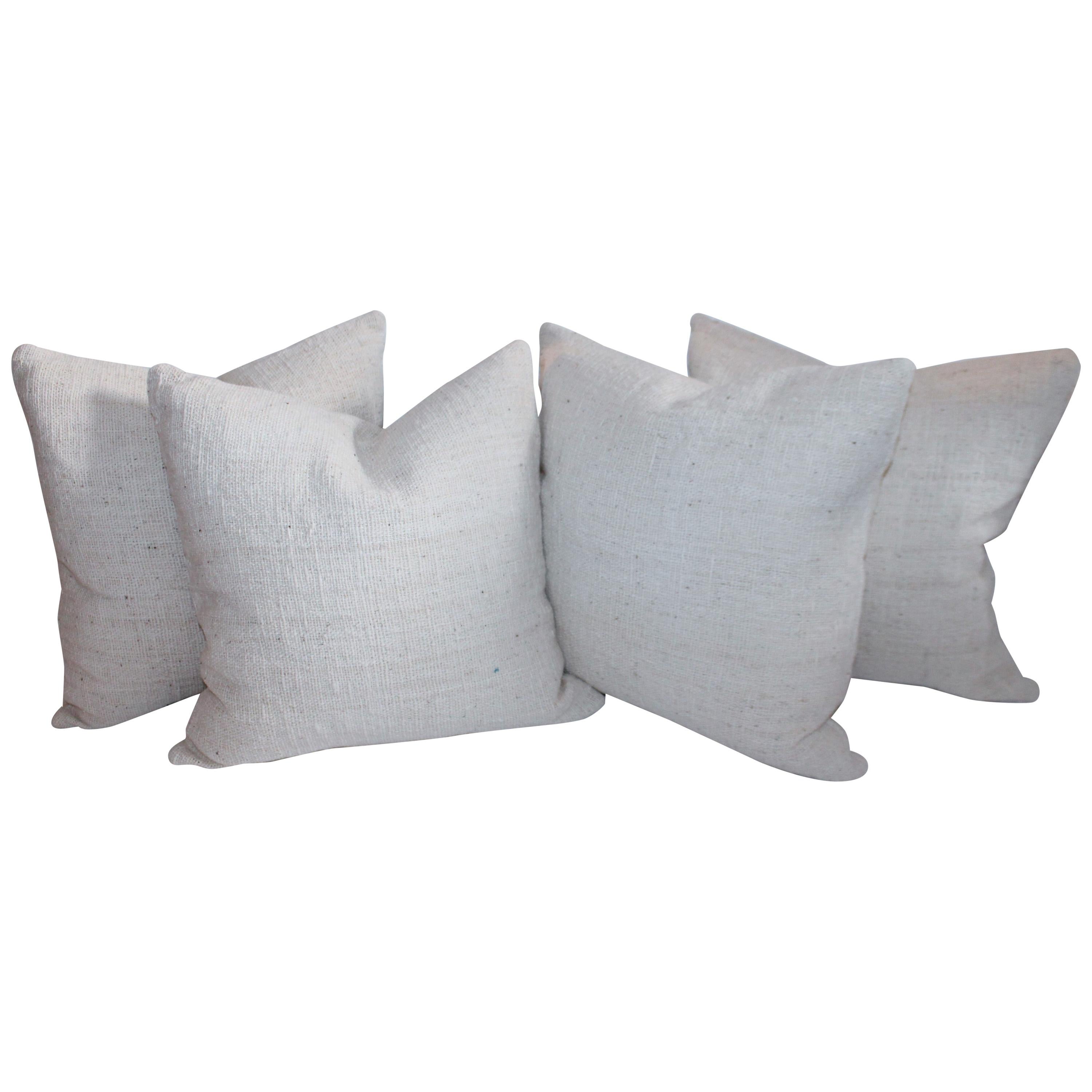 Reversible Home Spun Linen Pillows, 4 Pillows For Sale