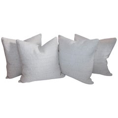 Antique Reversible Home Spun Linen Pillows, 4 Pillows