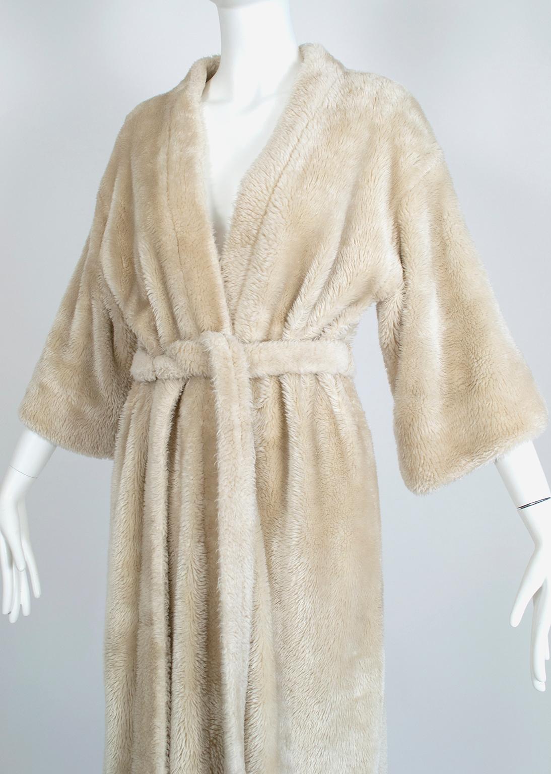 Reversible Ivory Faux Fur Robe w Leonard Paris-Inspired Jungle Lining - M, 1960s For Sale 3