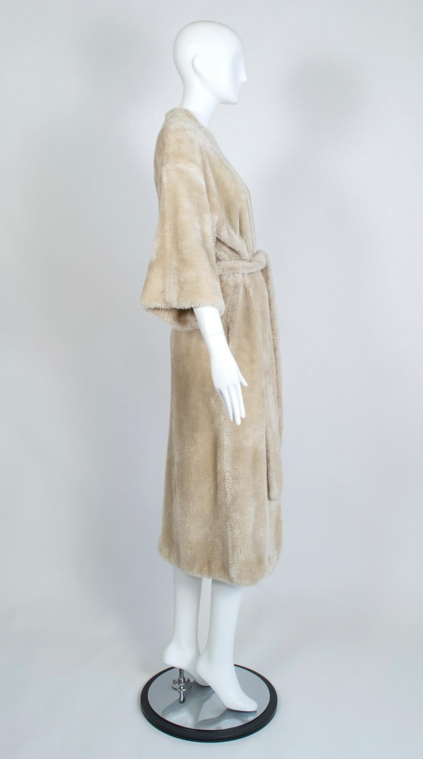 Women's Reversible Ivory Faux Fur Robe w Leonard Paris-Inspired Jungle Lining - M, 1960s For Sale
