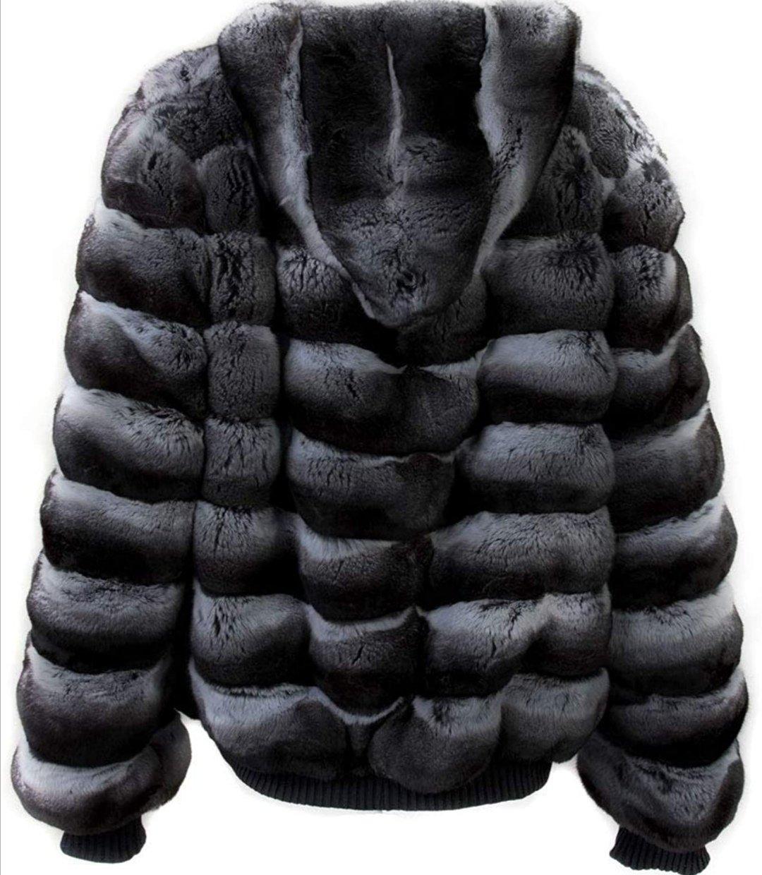 Black Reversible leather jacket with chinchilla fur linning For Sale