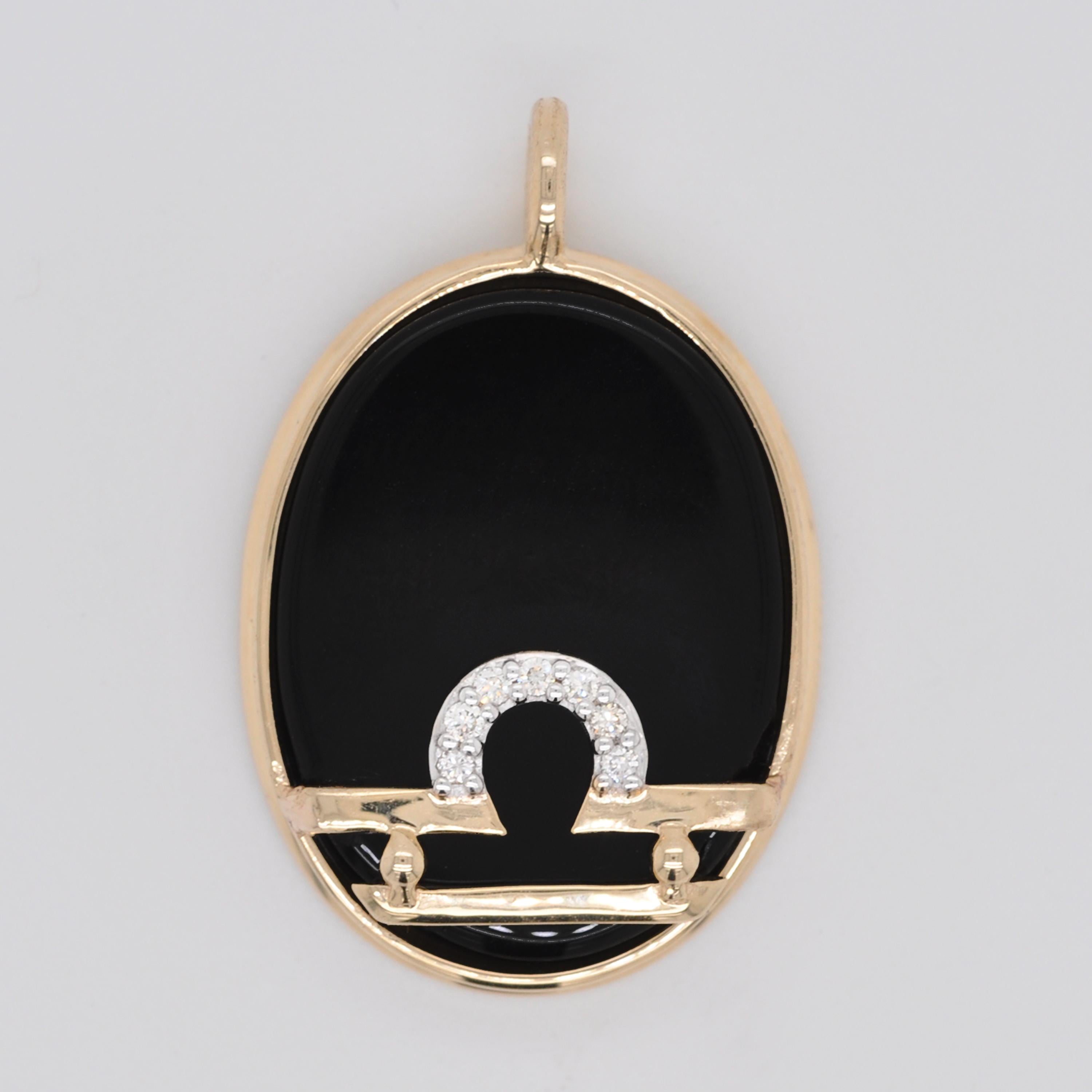Reversible Libra Carving Cameo Zodiac Diamond 14 Karat Gold Pendant Necklace For Sale 4