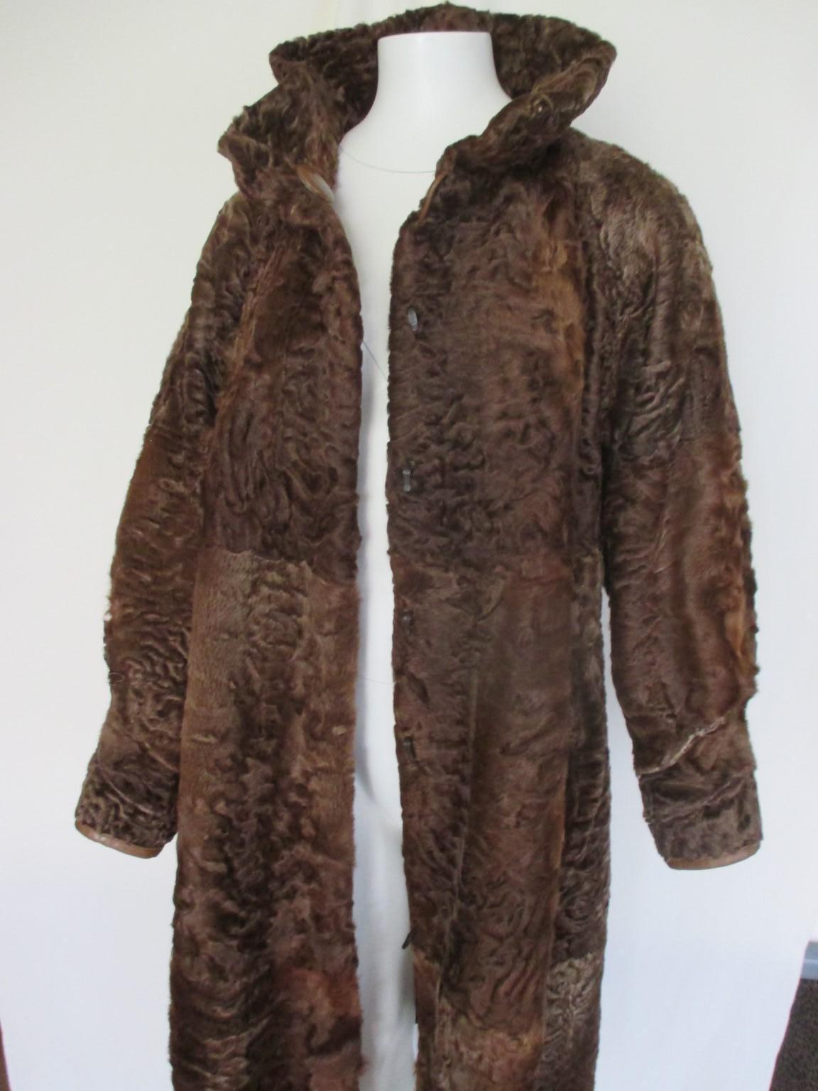 Reversible Long Leather Cognac Broadtail Lamb Fur Coat  For Sale 2