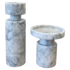 Reversible Mid-Century Modern Candleholder Set of 2 in White Marble
