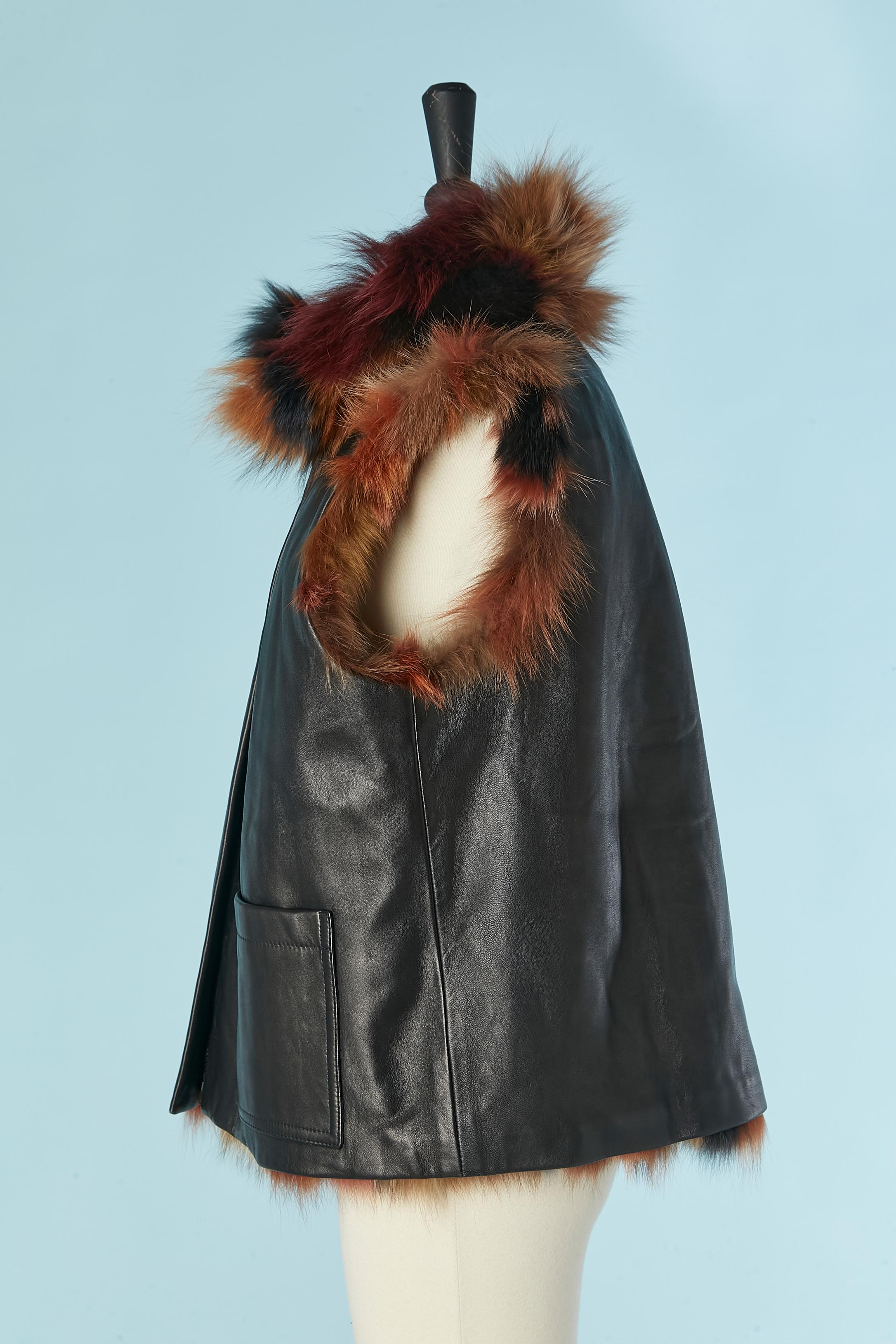 Gilet réversible en fourrure multicolore avec cuir à l'intérieur en vente 3
