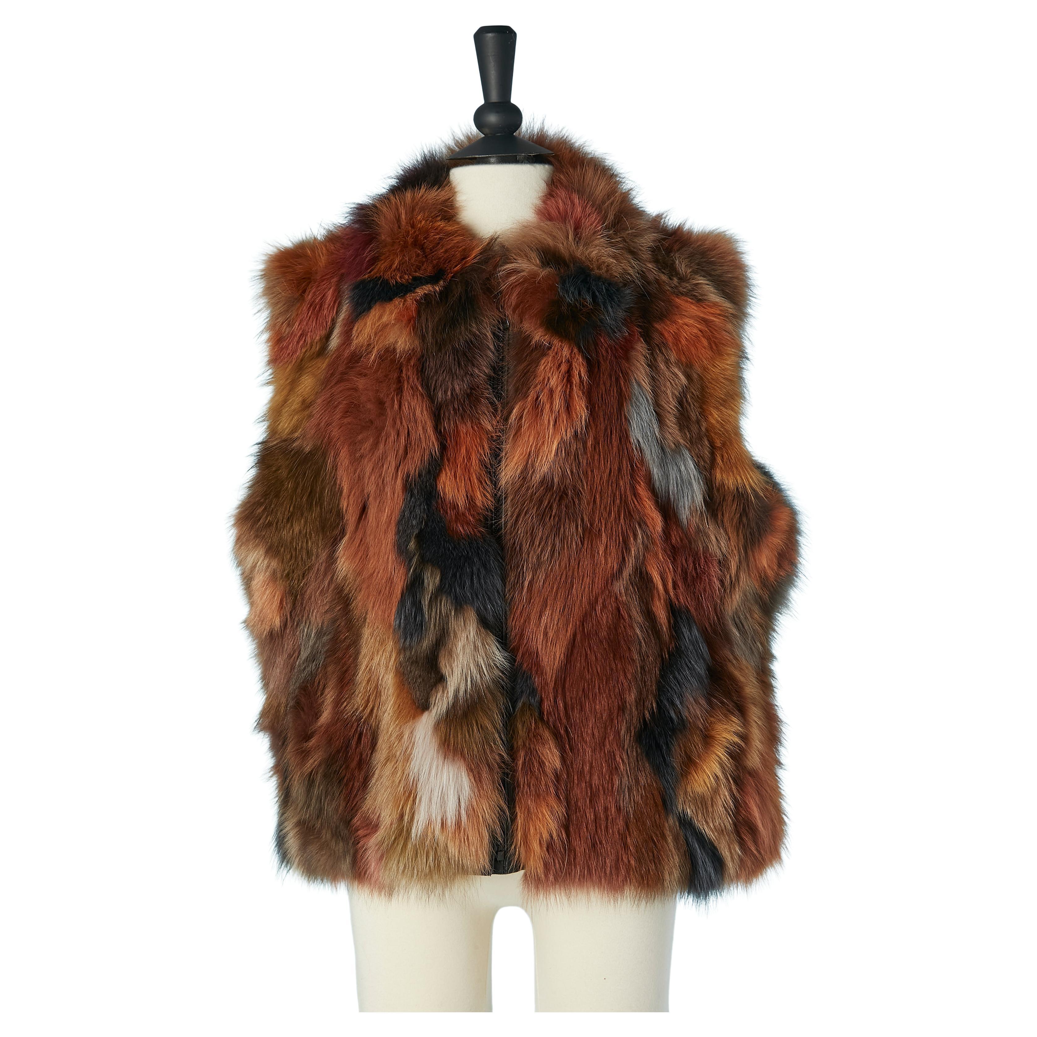 Gilet réversible en fourrure multicolore avec cuir à l'intérieur