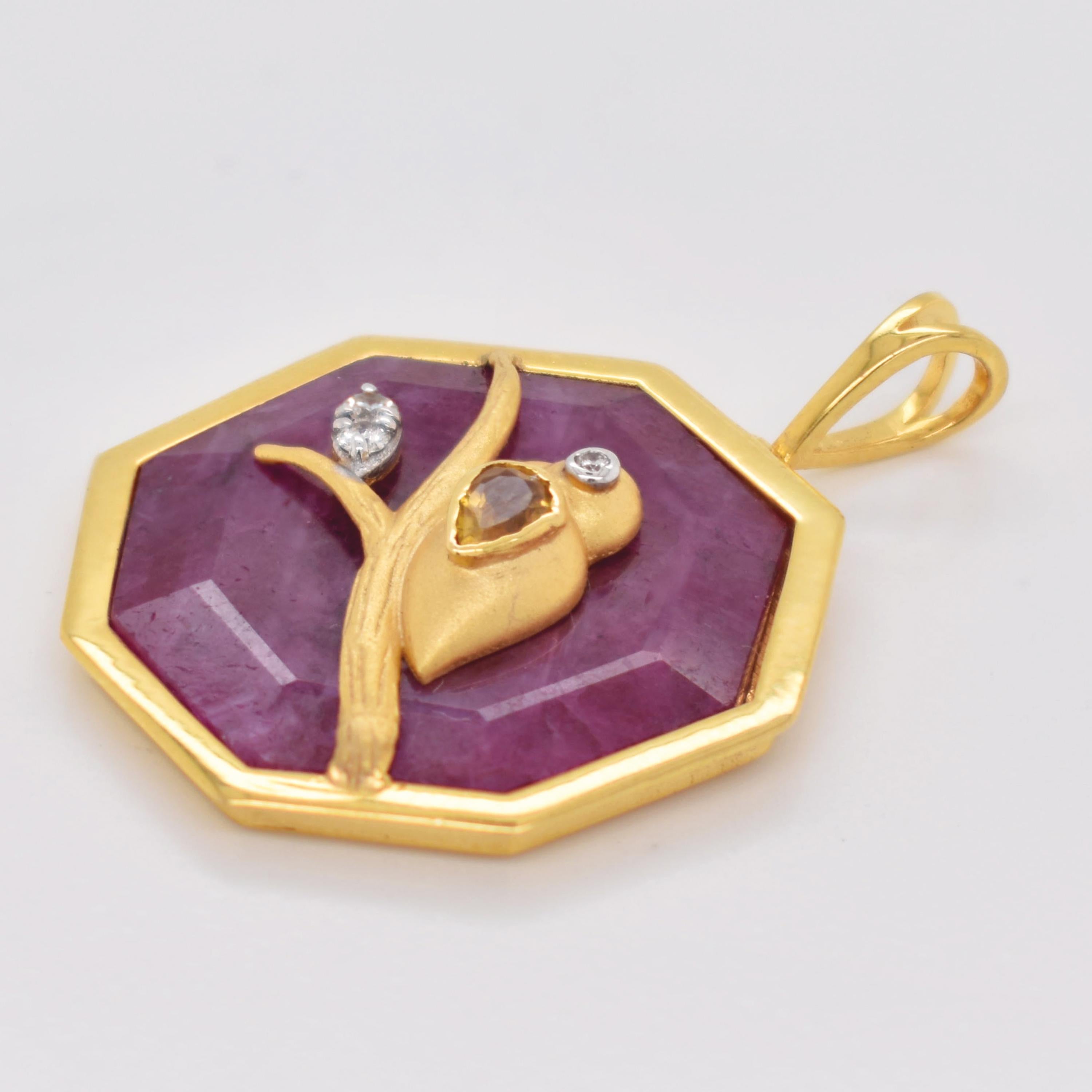 Reversible Octagonal Ruby Pendant Yellow Sapphire… - image 10