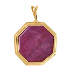 Reversible Octagonal Ruby Pendant Yellow Sapphire Bird Diamond Gold Pendant