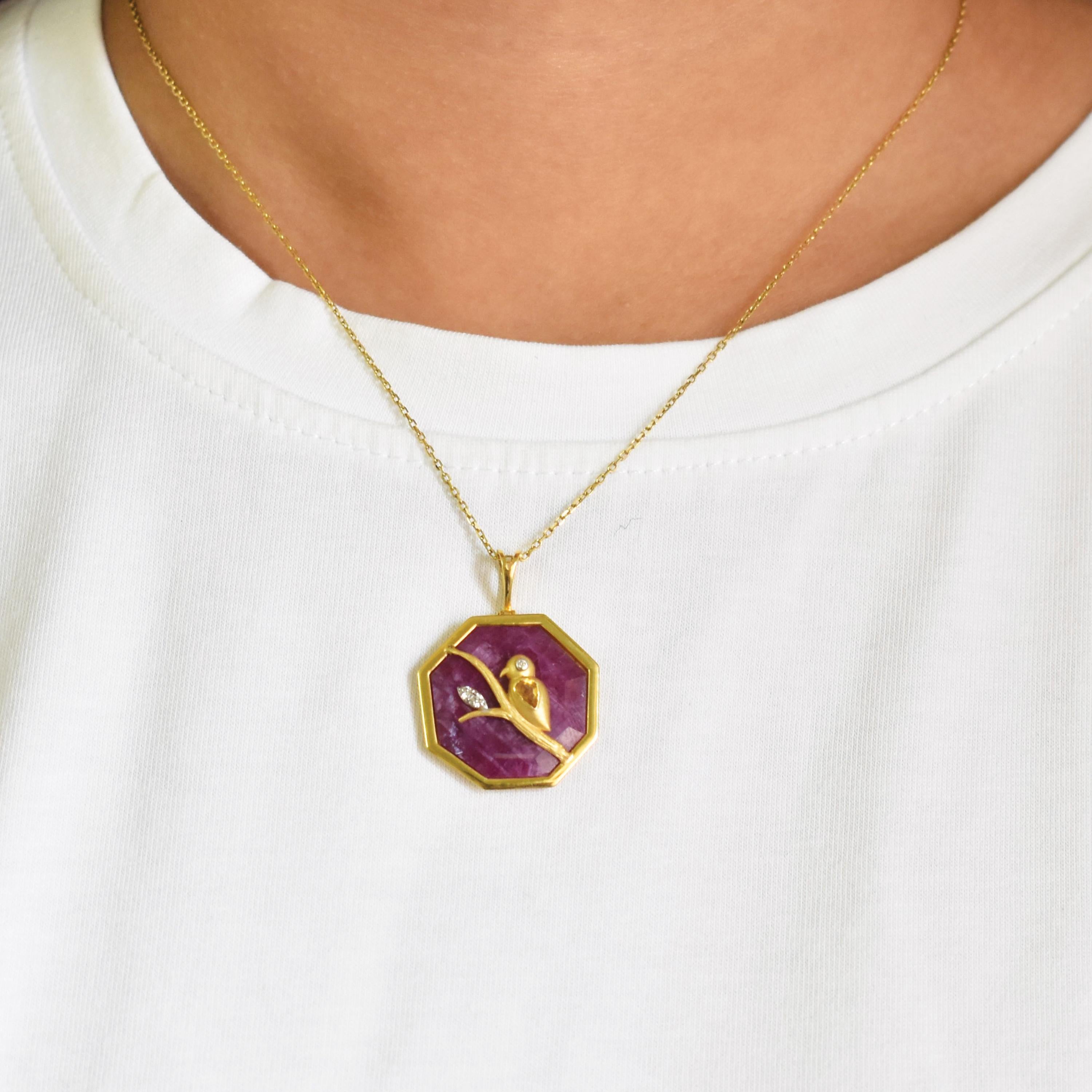 Reversible Octagonal Ruby Pendant Yellow Sapphire… - image 3