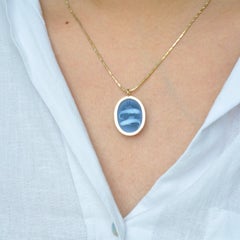 Wendbare Kamee Tierschnitzerei Kamee Tierkreiszeichen Diamant 14 Karat Gold Anhänger Halskette