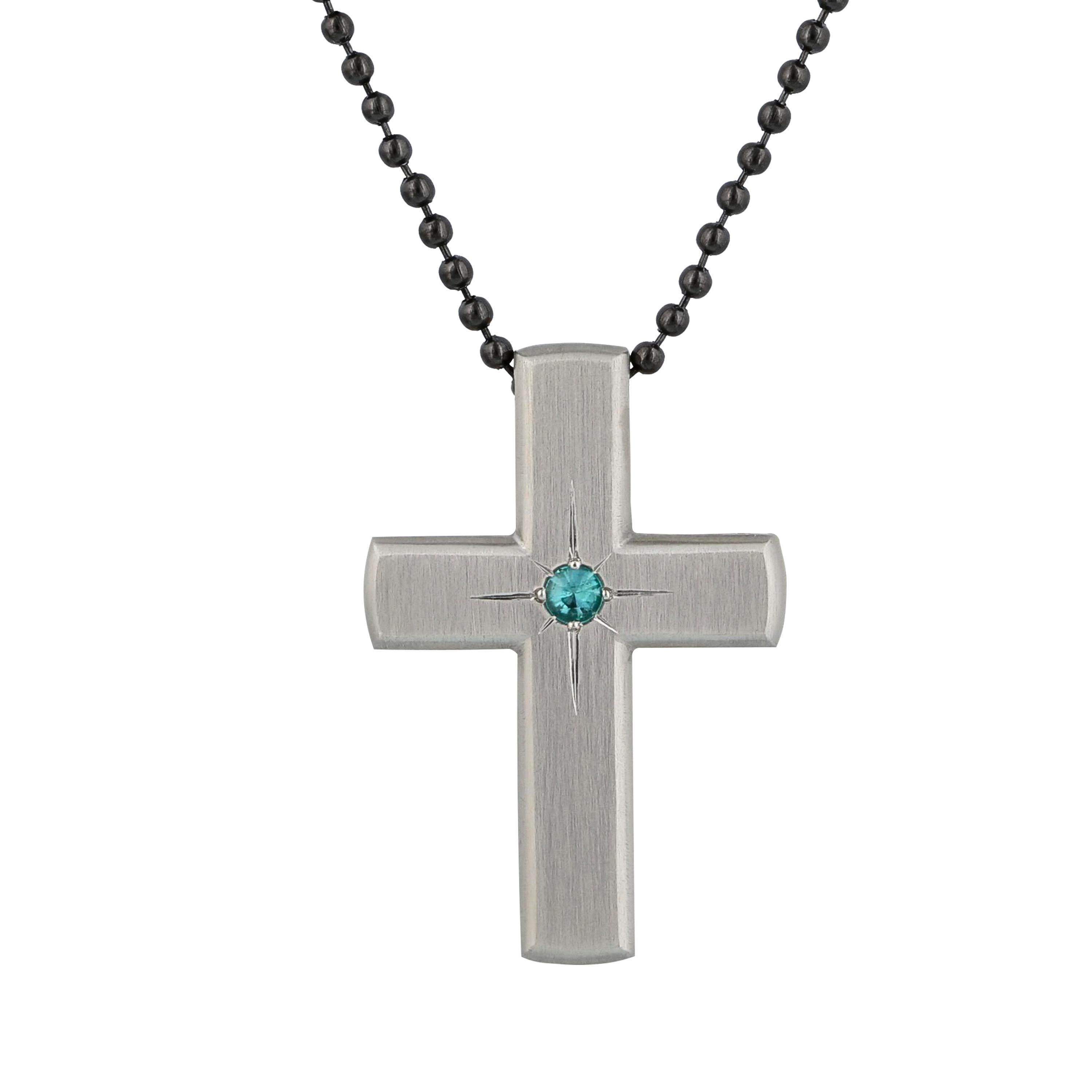 Contemporary Reversible Ruby and Paraiba Tourmaline Cross For Sale