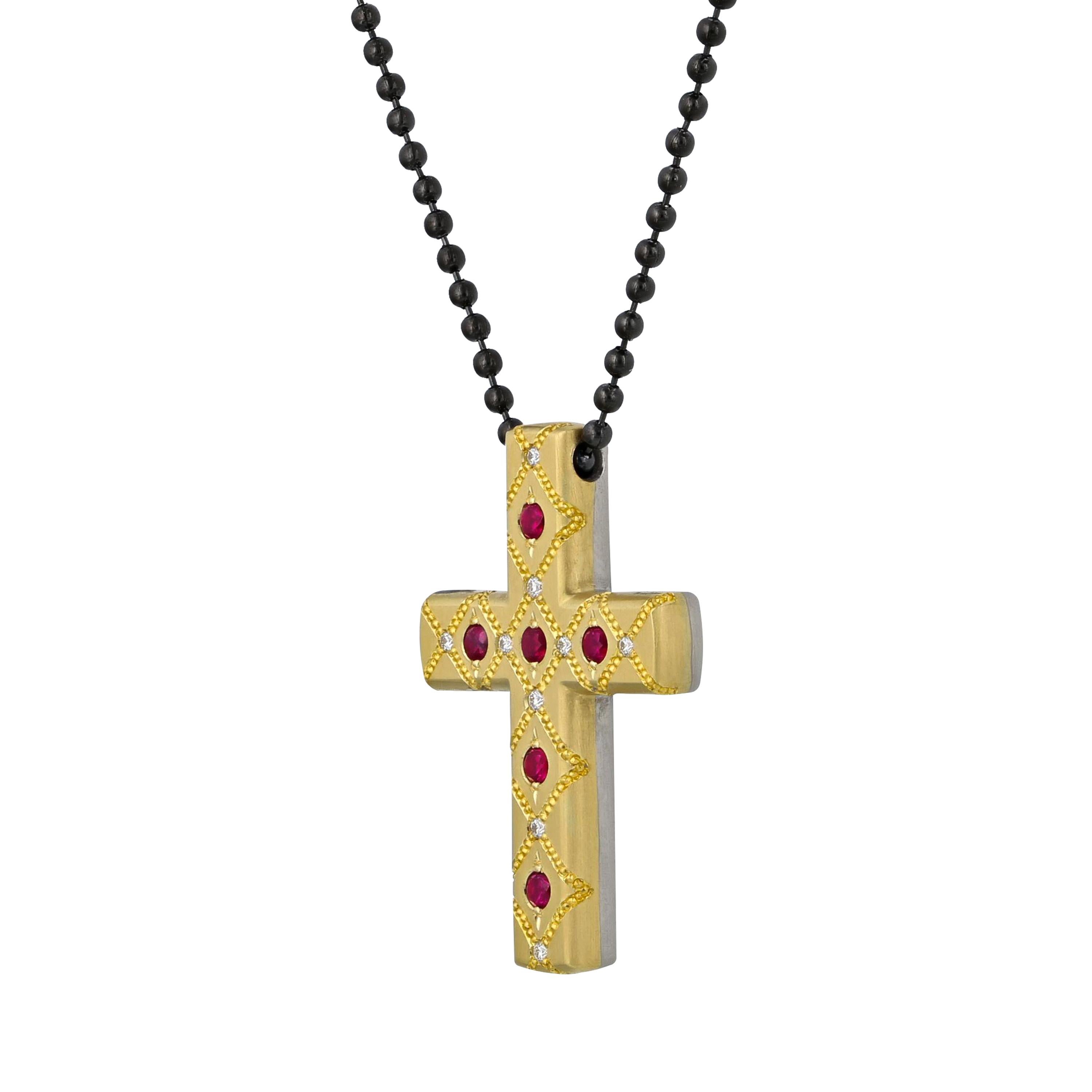 Reversible Ruby and Paraiba Tourmaline Cross In New Condition For Sale In Austin, TX