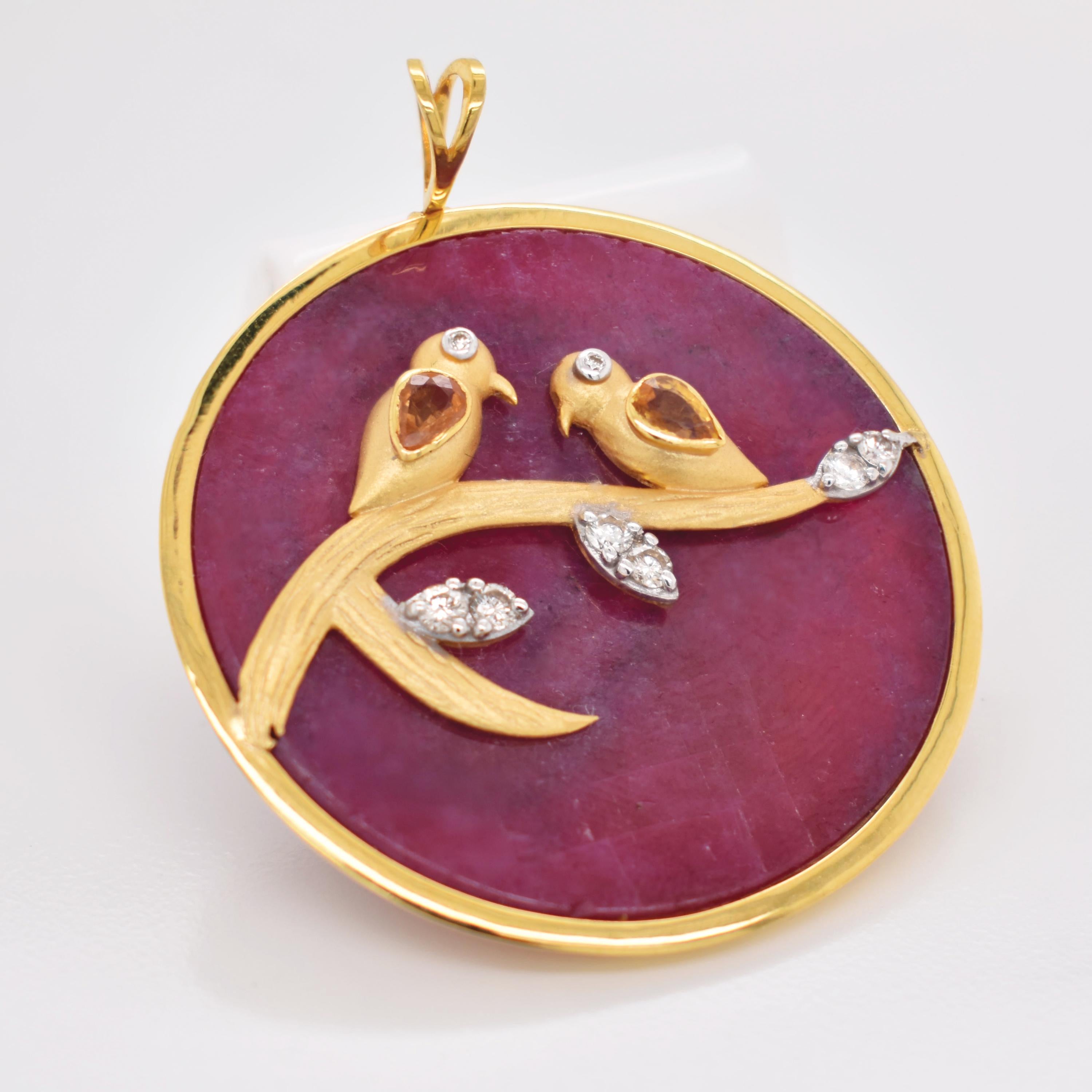 Reversible Ruby Pendant Yellow Sapphire Love Bird… - image 10
