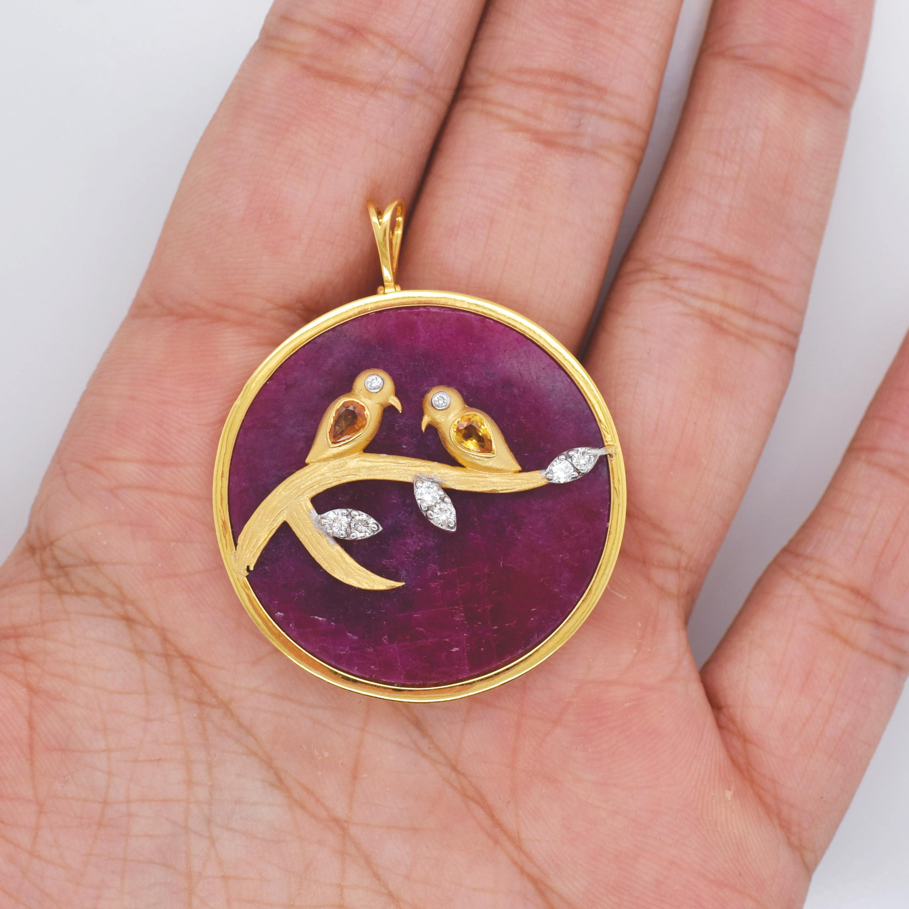 Reversible Ruby Pendant Yellow Sapphire Love Bird… - image 11