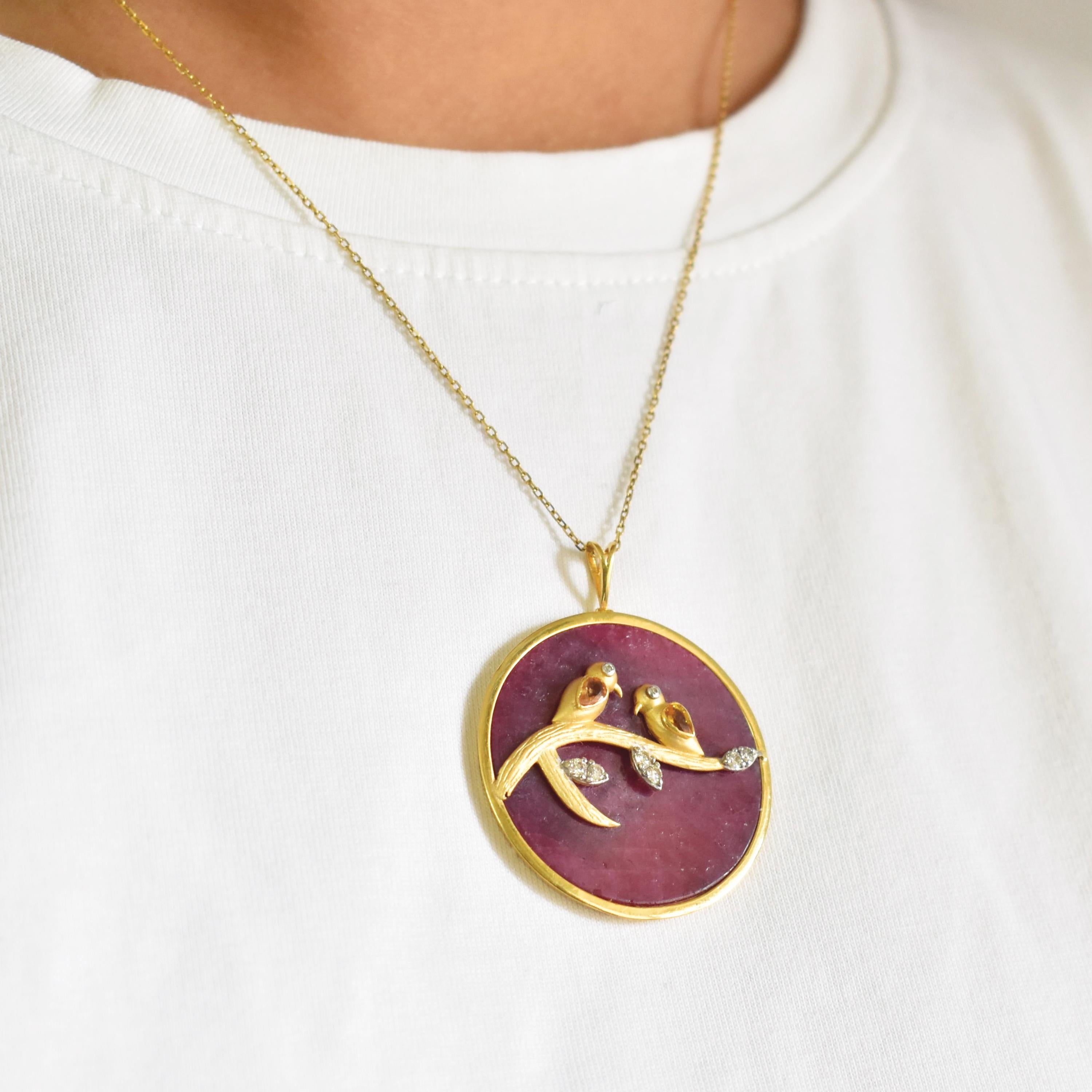 Reversible Ruby Pendant Yellow Sapphire Love Bird… - image 14