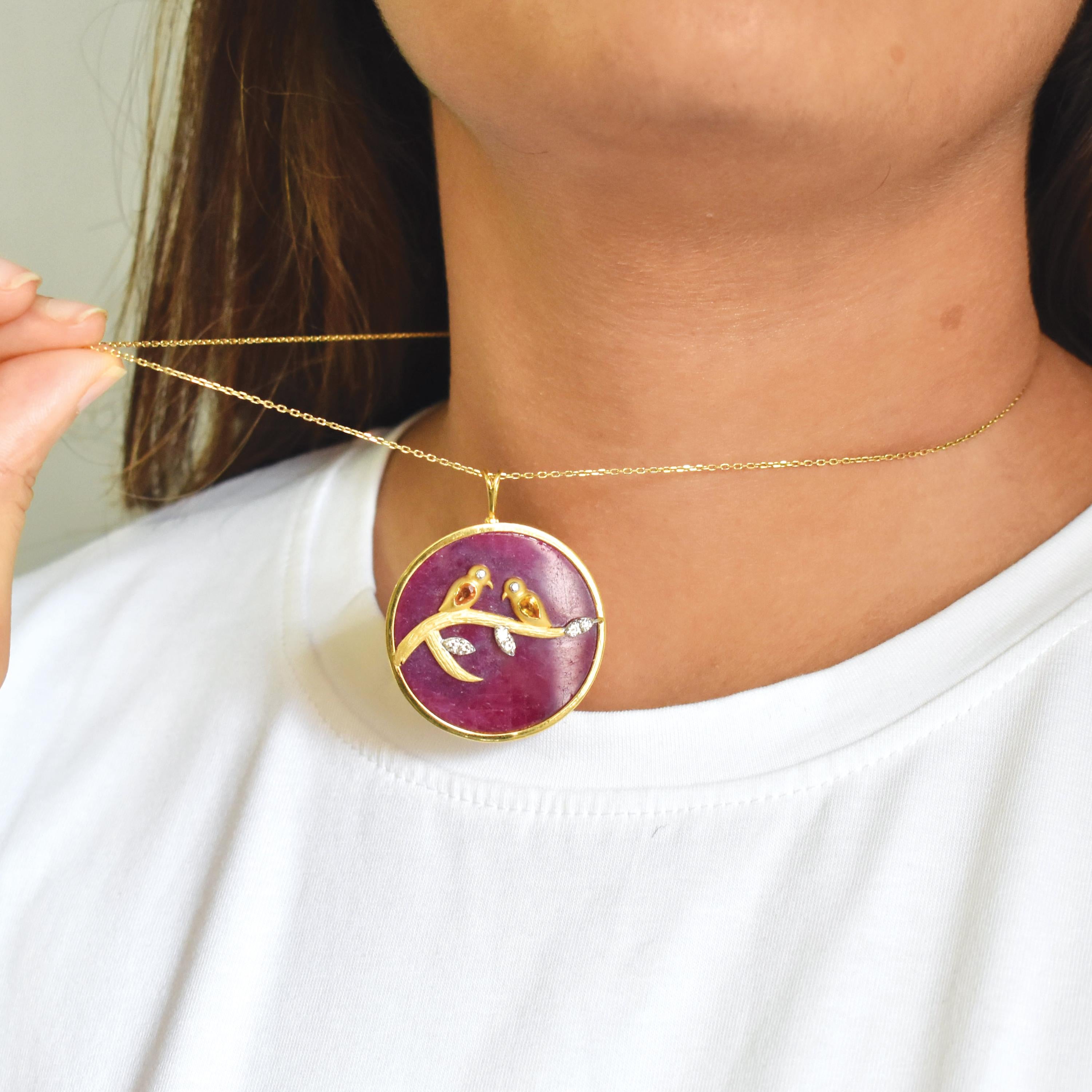 Reversible Ruby Pendant Yellow Sapphire Love Bird… - image 15
