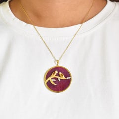 Reversible Ruby Pendant Yellow Sapphire Love Birds Diamond Accents Gold Pendant