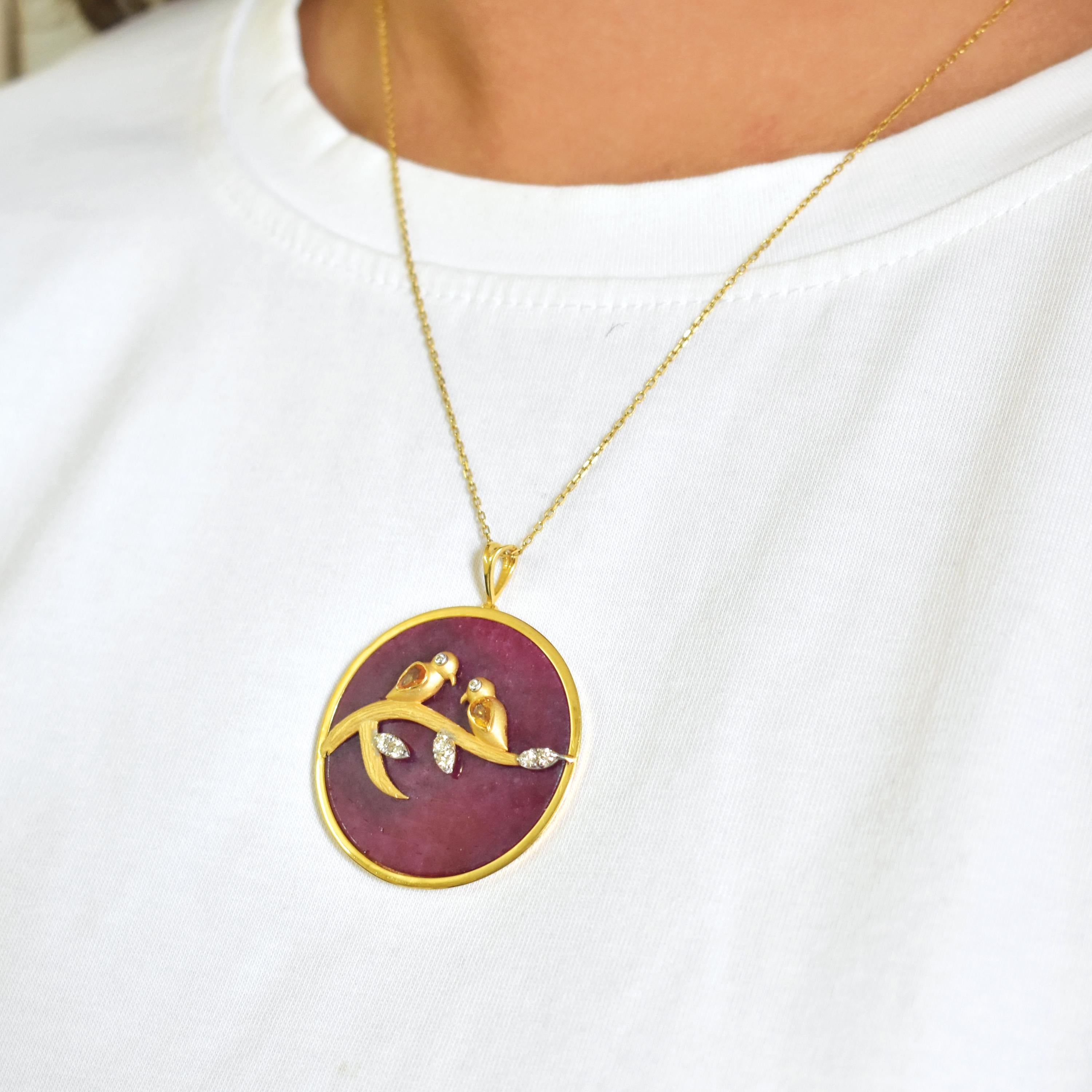 Reversible Ruby Pendant Yellow Sapphire Love Bird… - image 3