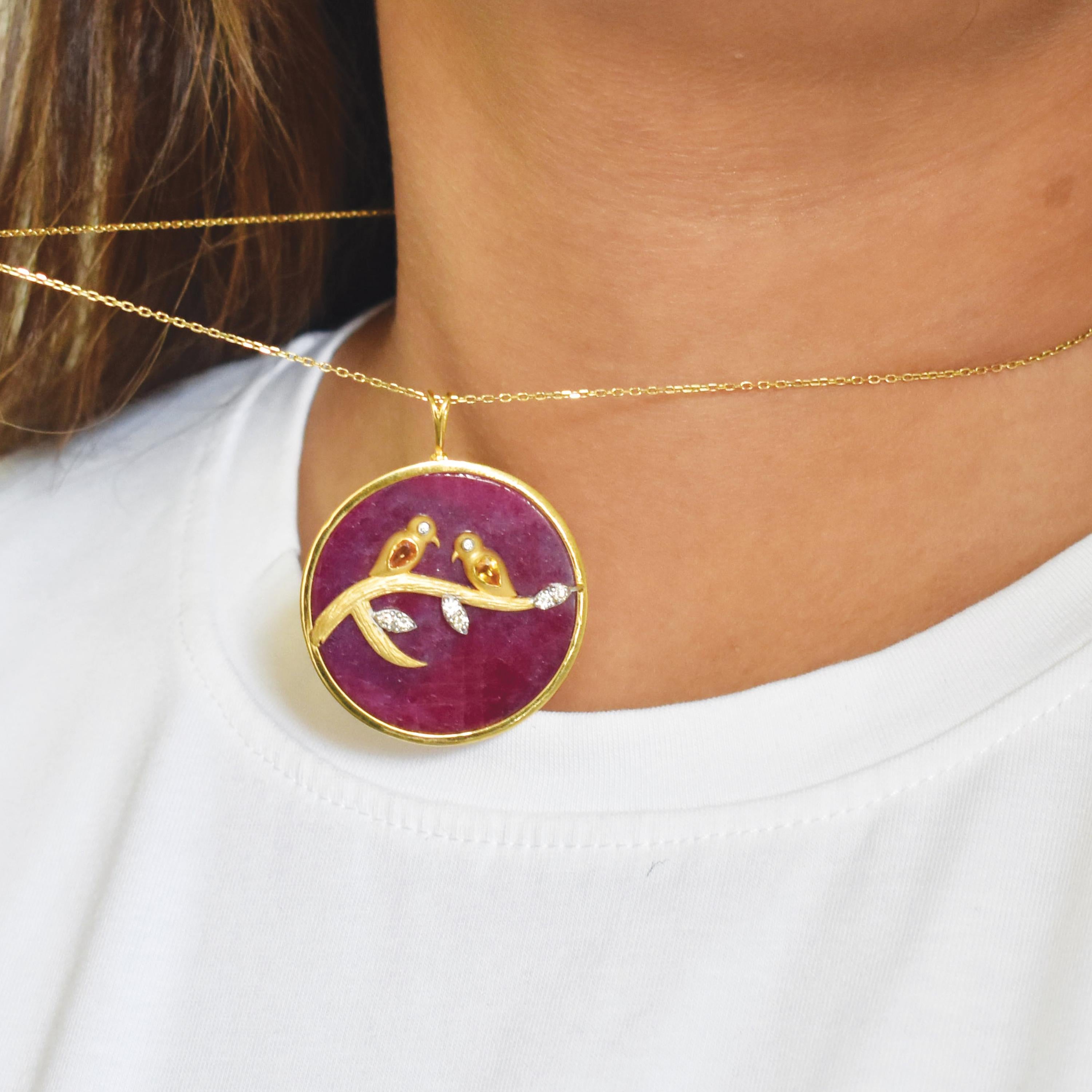 Reversible Ruby Pendant Yellow Sapphire Love Bird… - image 4