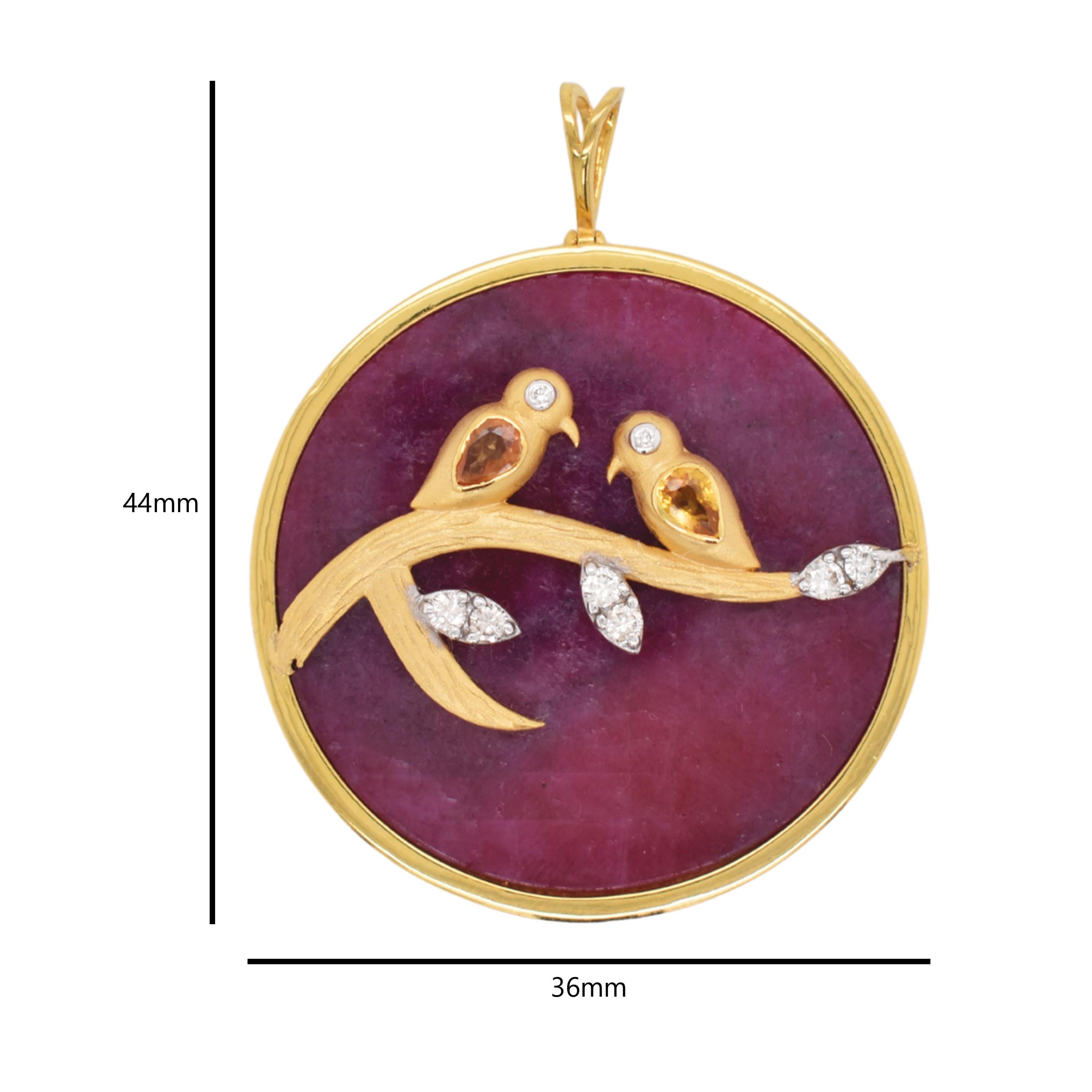 Reversible Ruby Pendant Yellow Sapphire Love Bird… - image 5