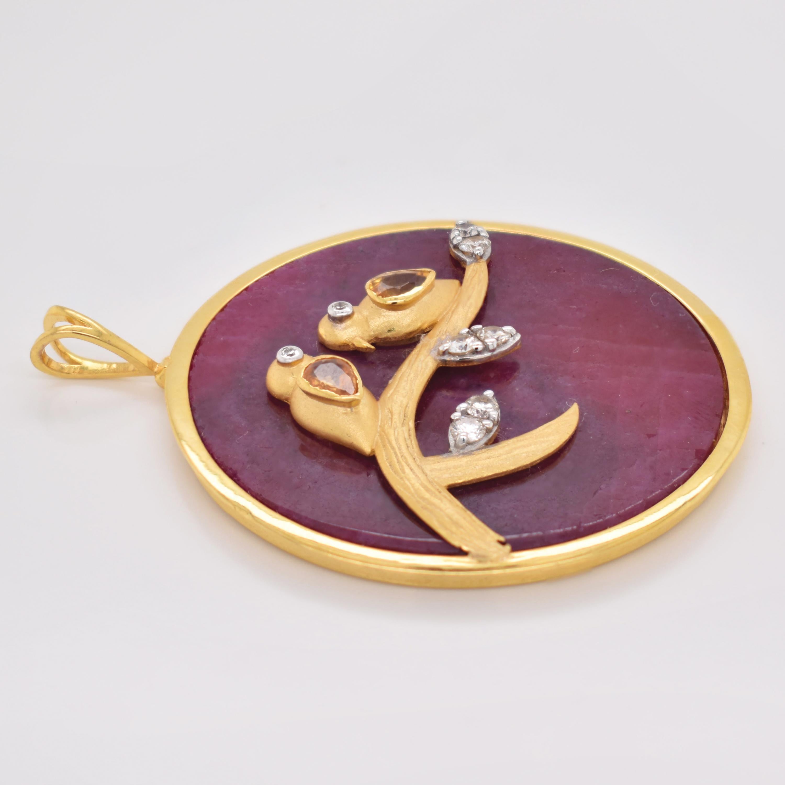 Reversible Ruby Pendant Yellow Sapphire Love Bird… - image 6