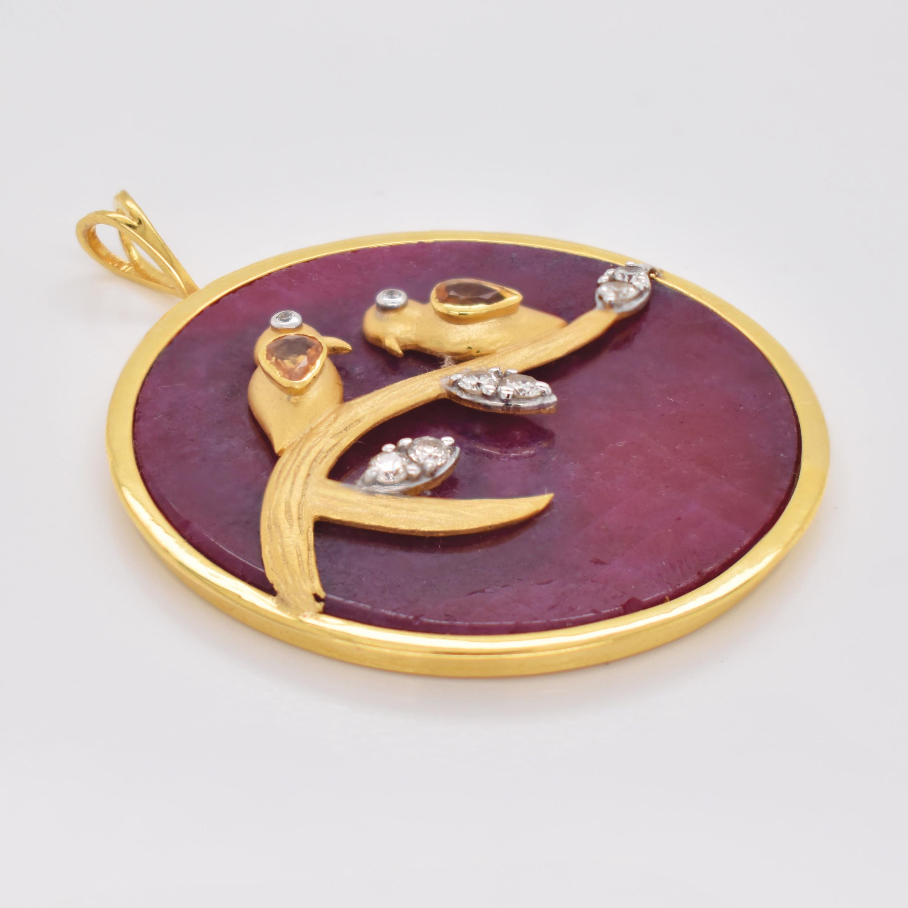 Reversible Ruby Pendant Yellow Sapphire Love Bird… - image 9