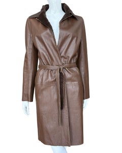 Vintage Reversible Leather and Rabbit Fur Trench Coat, Unisex S-M