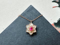 Reversible Snowflake Pendant in 18K Rose Gold with Natural Ruby, Blue Opal