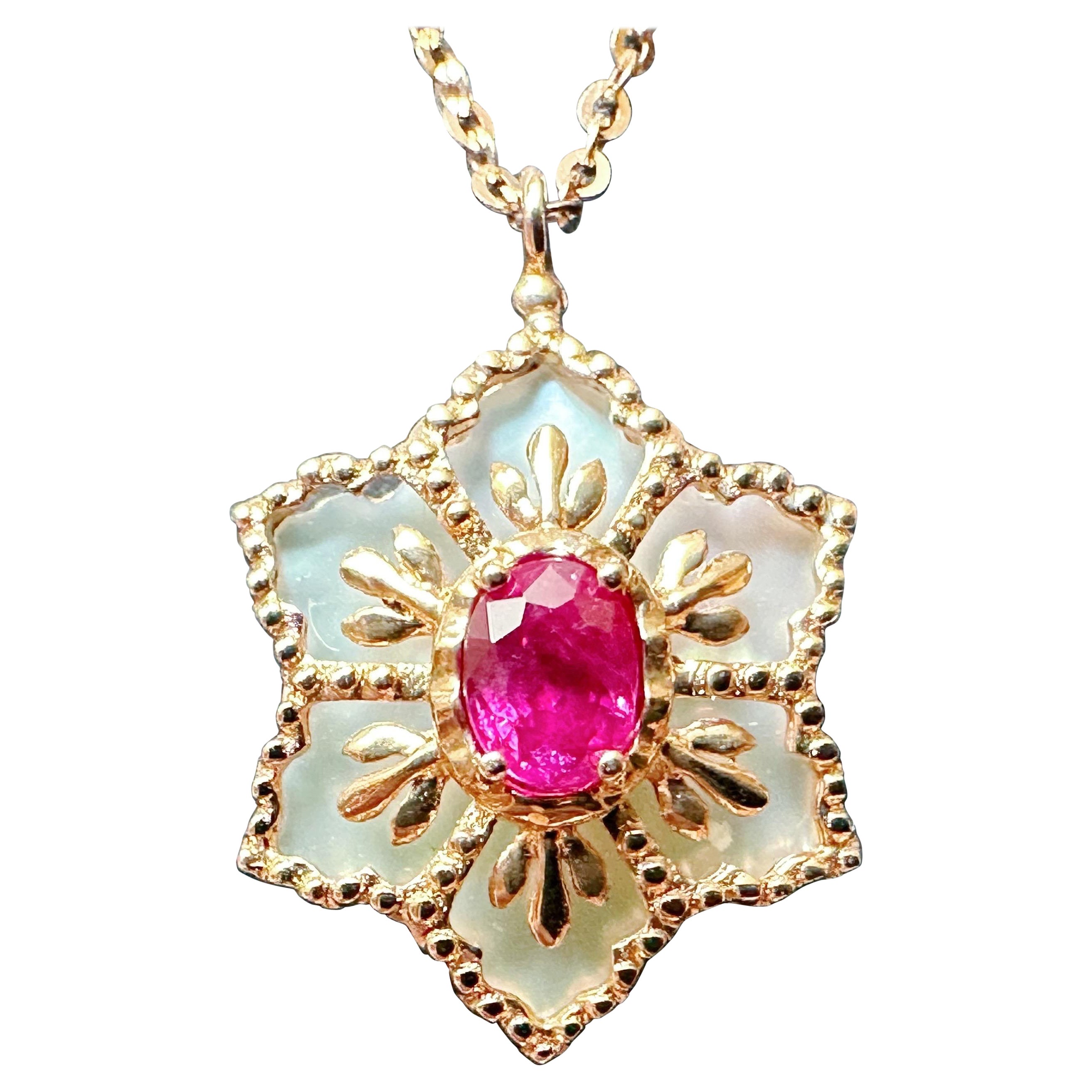 Reversible Snowflake Pendant in 18K Rose Gold with Natural Ruby, Blue Opal