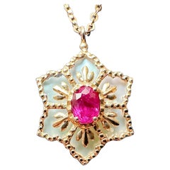 Reversible Snowflake Pendant in 18K Rose Gold with Natural Ruby, Blue Opal