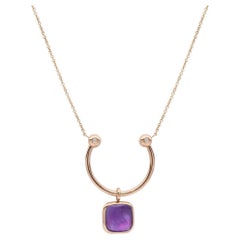 Reversible Square Purple Gemstone White Diamonds Necklace in 18 Karat Rose Gold