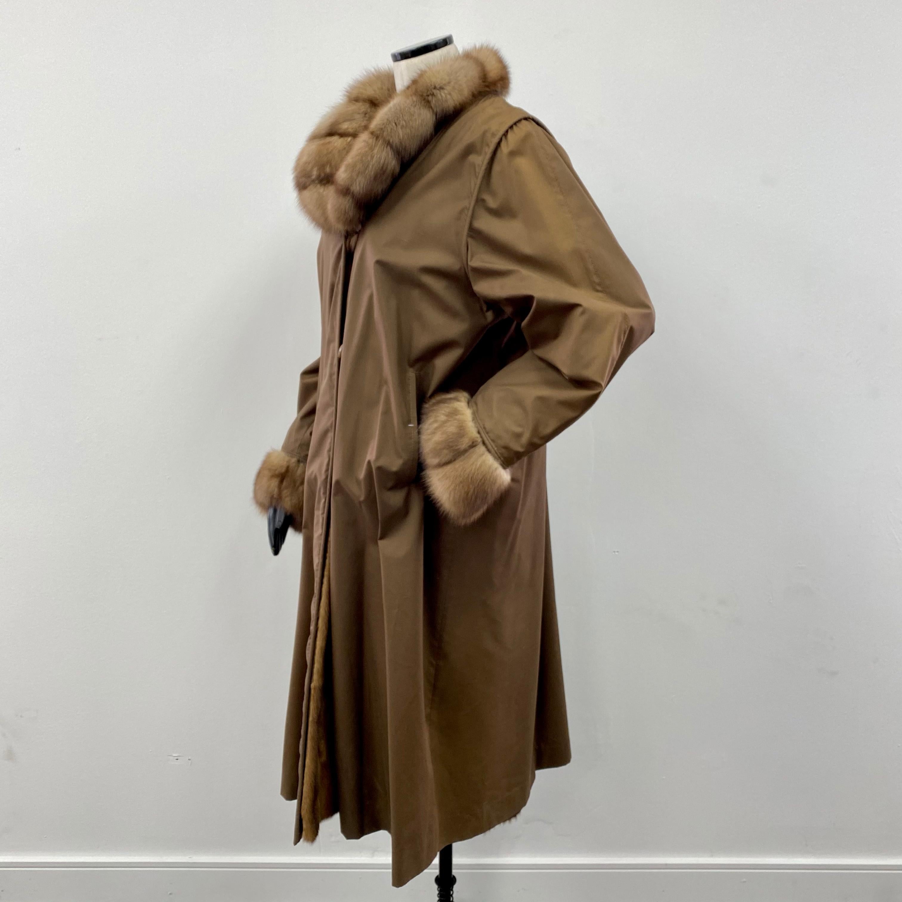 Brown Taffeta and Mink Fur Raincoat with Russian Sable trim (Size 10-M) For Sale