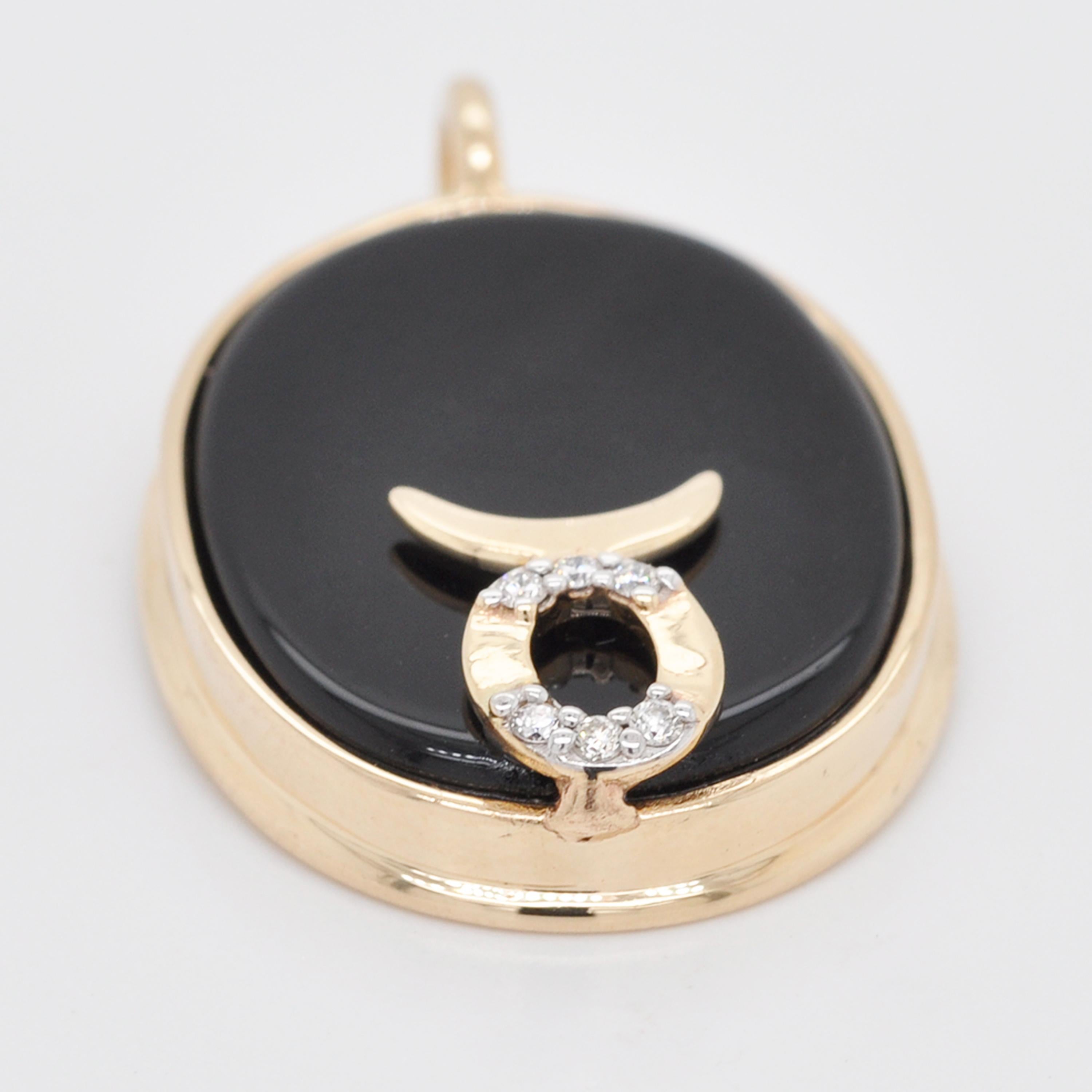 Reversible Taurus Carving Cameo Zodiac Diamond 14 Karat Gold Pendant Necklace For Sale 5