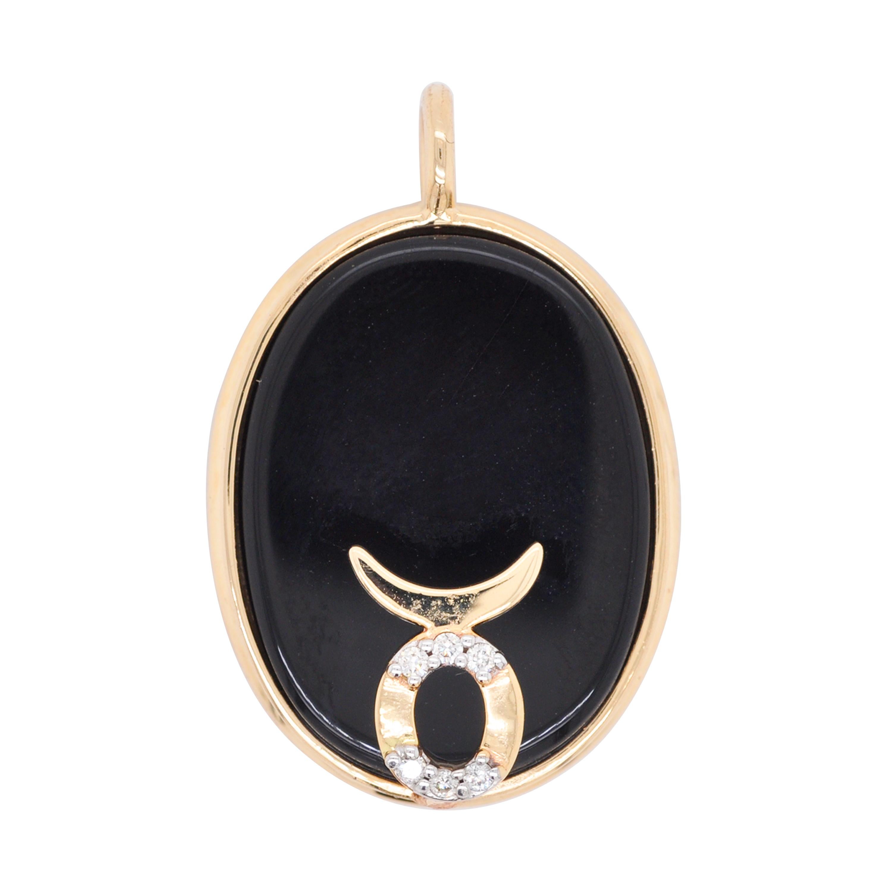 Contemporary Reversible Taurus Carving Cameo Zodiac Diamond 14 Karat Gold Pendant Necklace For Sale