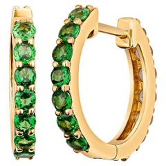 Reversible Tsavorite Garnet and Diamond Huggie Hoop Earrings