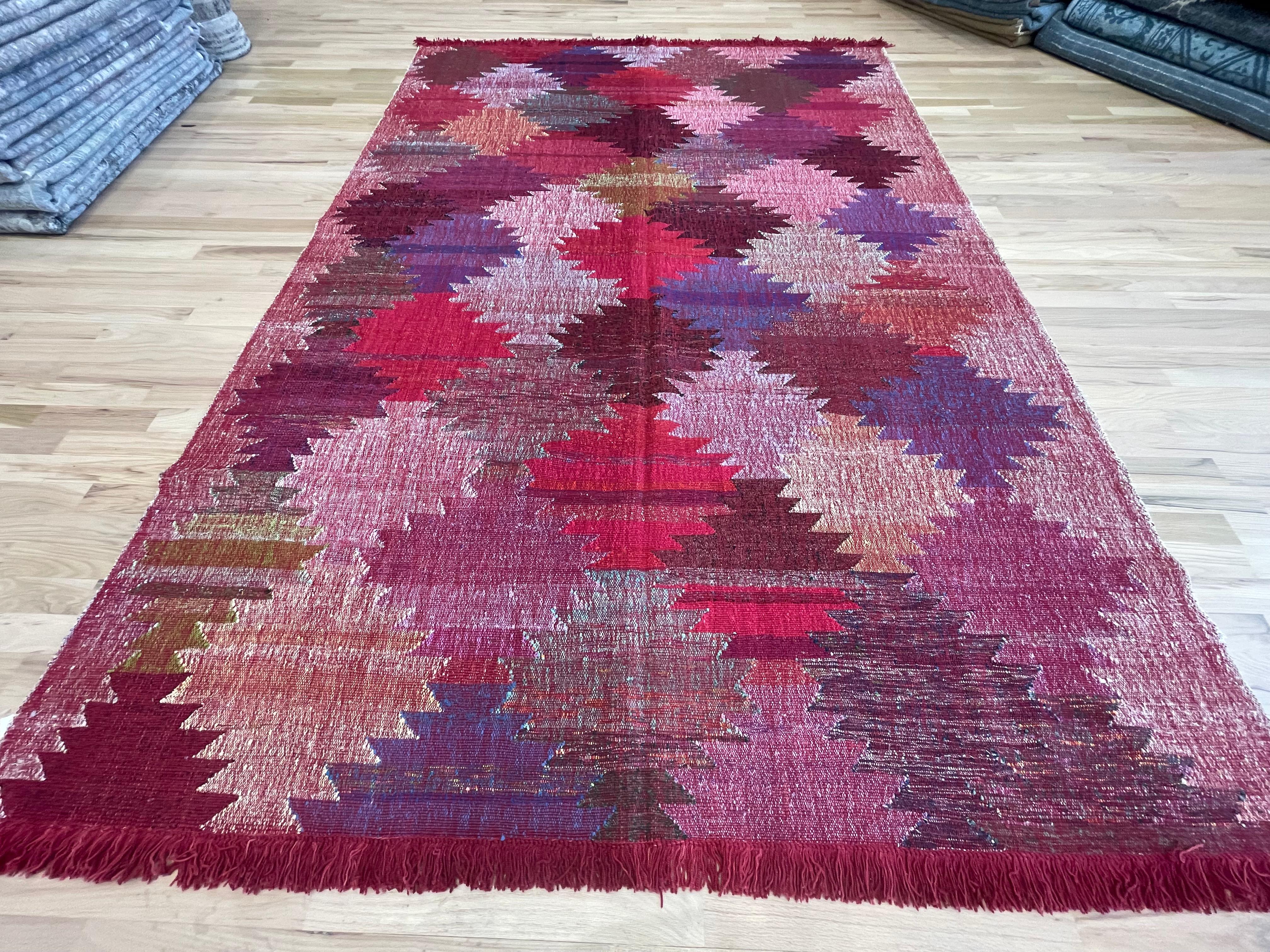 Hand-Knotted Reversible Turkish Flatweave Kilim For Sale