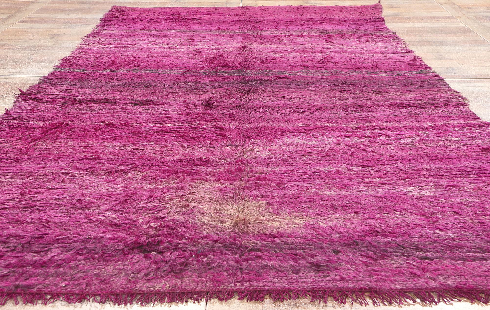 Wool Reversible Vintage Beni MGuild Moroccan Rug, Boho Meets Abstract Expressionism For Sale