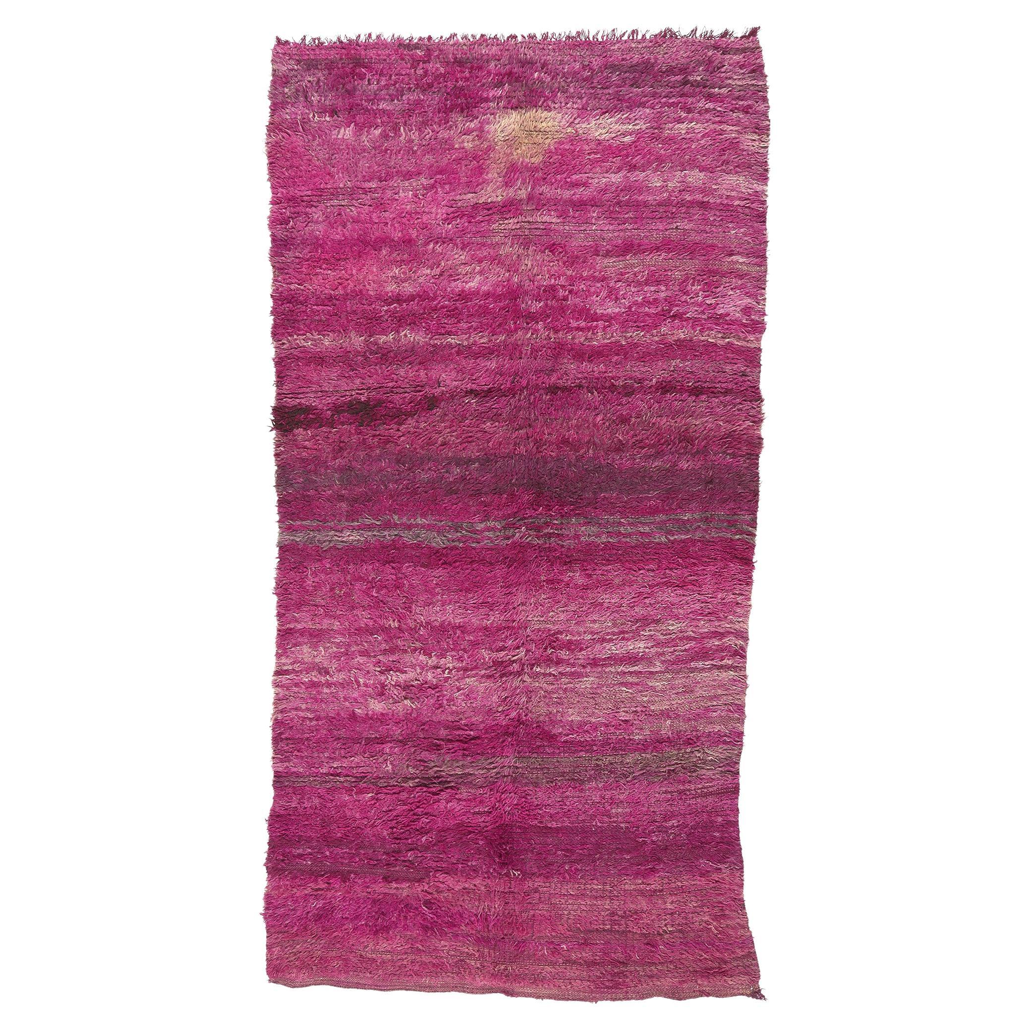 Reversible Vintage Beni MGuild Moroccan Rug, Boho Meets Abstract Expressionism For Sale