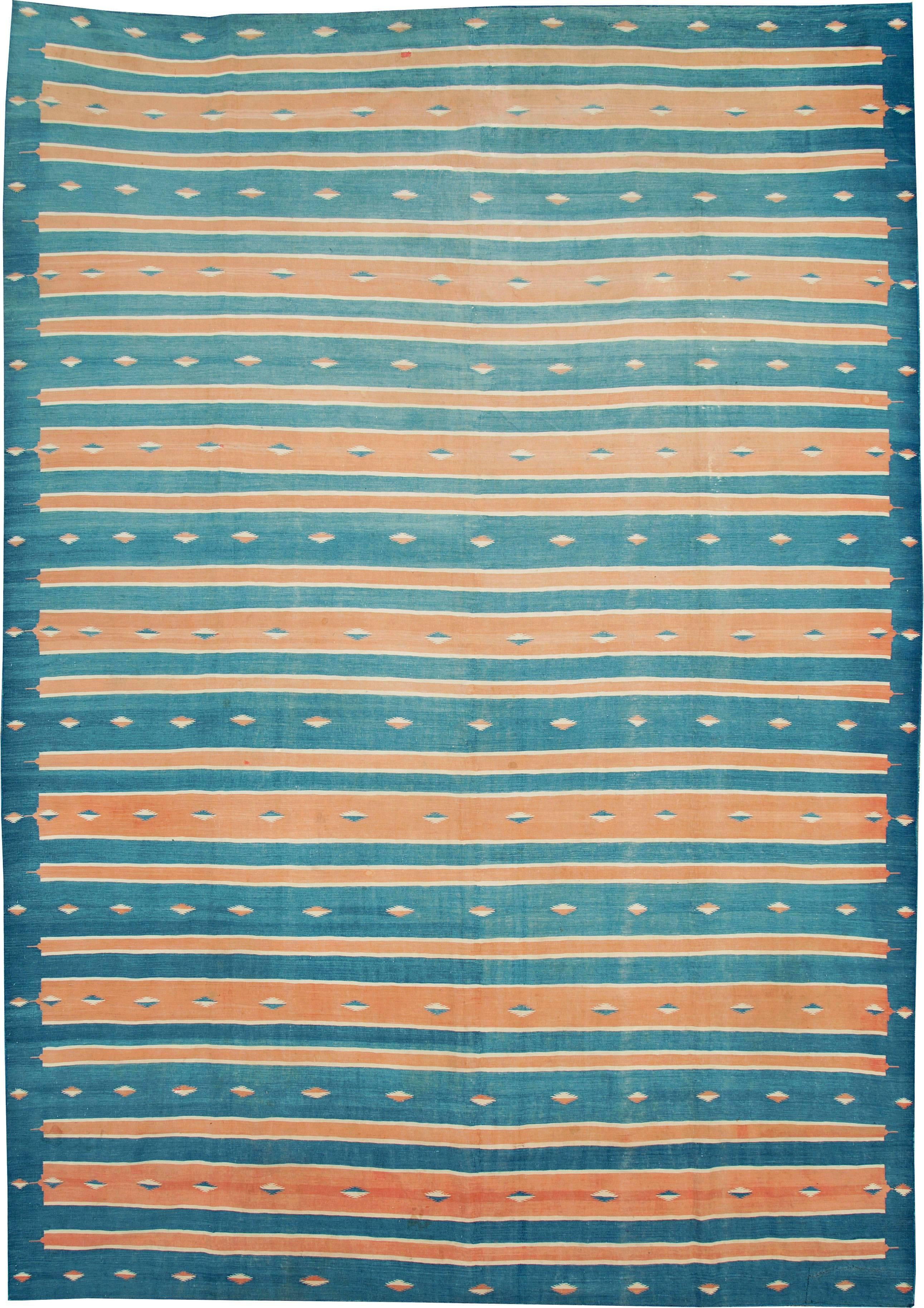 A vintage Indian Dhurrie flat-weave rug from the mid-20th century that is reversible.